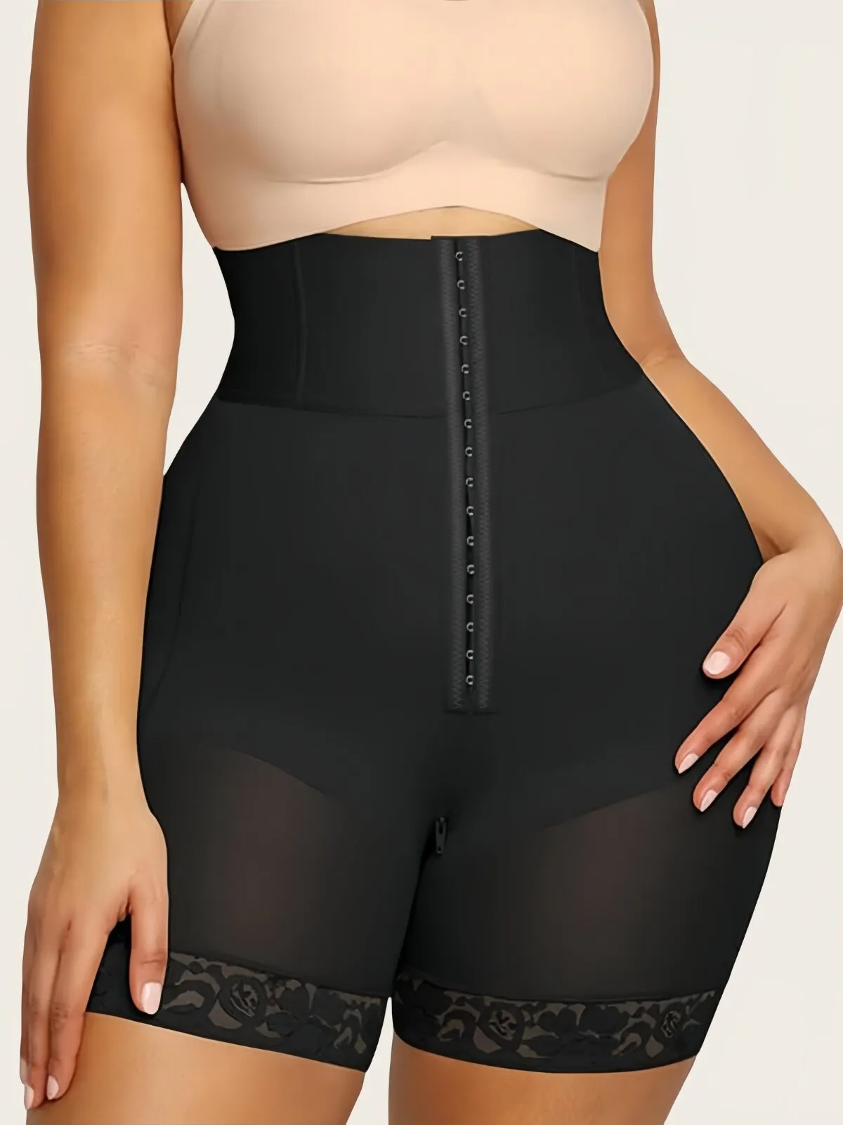 Contrast Lace Adjustable Tummy Control Butt Lifting High Waist Shapewear Shorts, 8 of 10