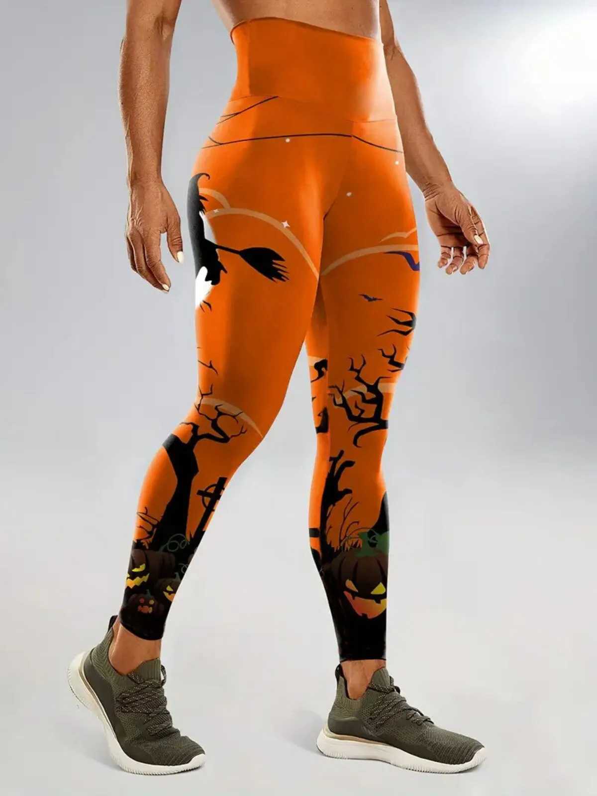 Halloween Pumpkin Elastic Waist Printing Comfortable  Slacks Cozy Skinny Pants, 1 of 5