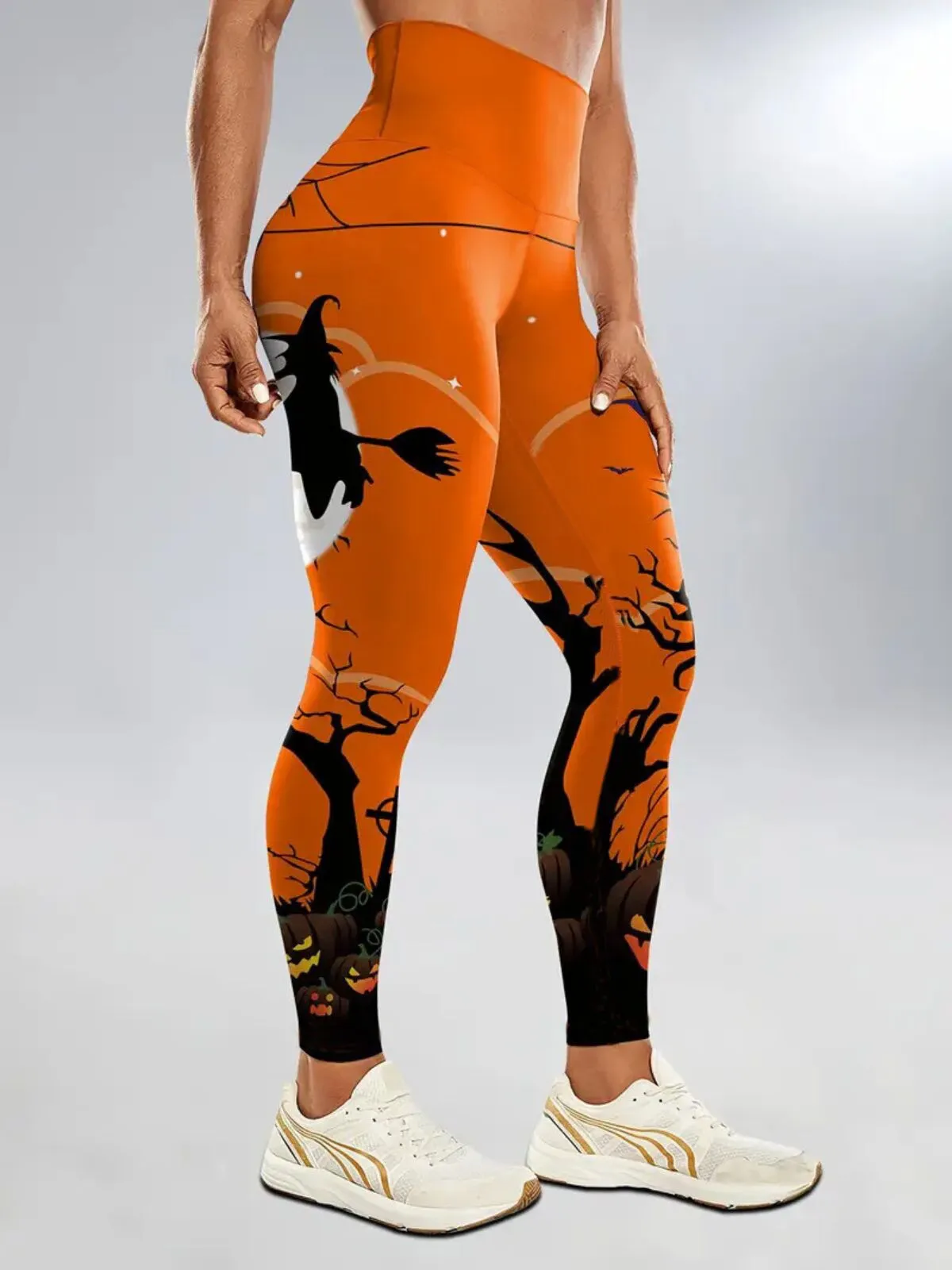Halloween Pumpkin Elastic Waist Printing Comfortable  Slacks Cozy Skinny Pants, 2 of 5