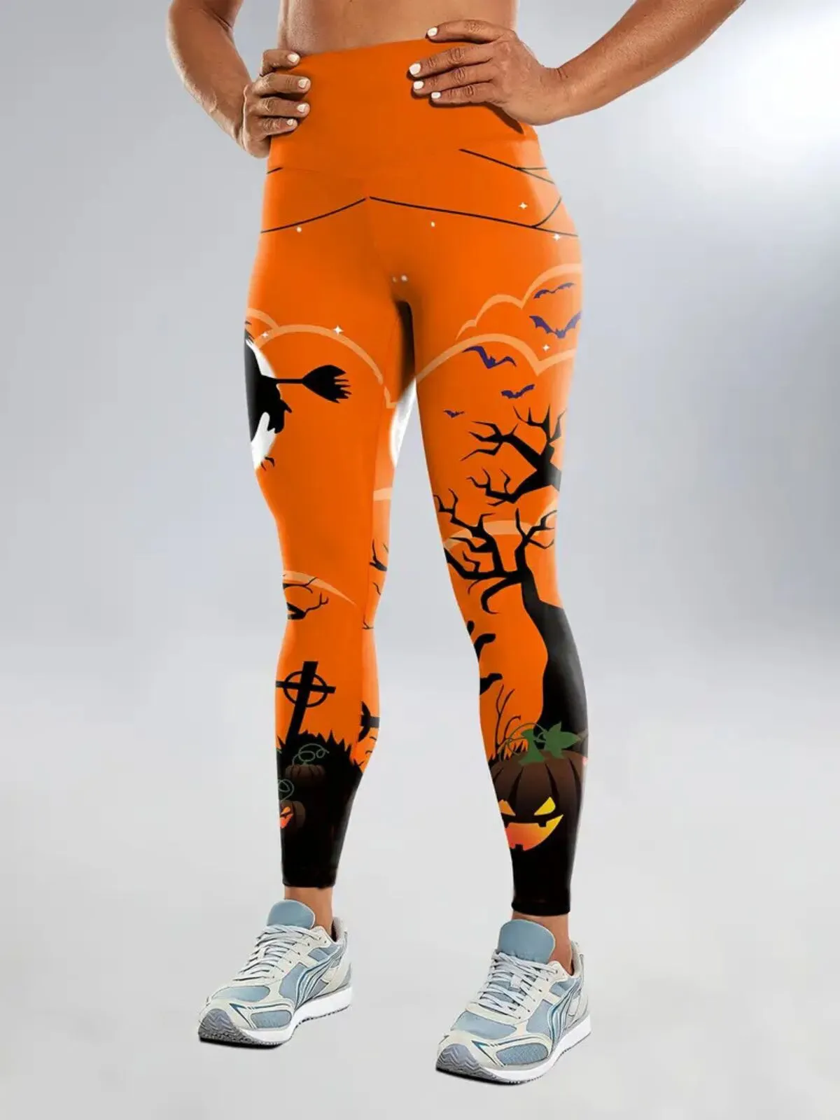 Halloween Pumpkin Elastic Waist Printing Comfortable  Slacks Cozy Skinny Pants, 3 of 5