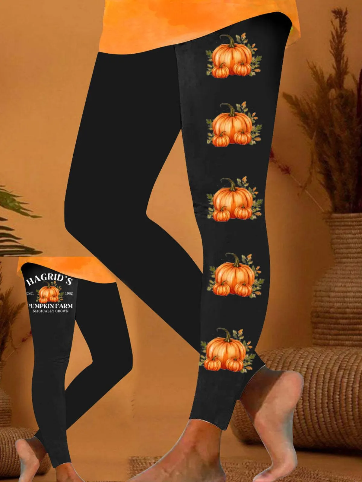 Halloween Pumpkin Patterned Soft Stretchy High Rise Slip-on Leggings, 1 of 1