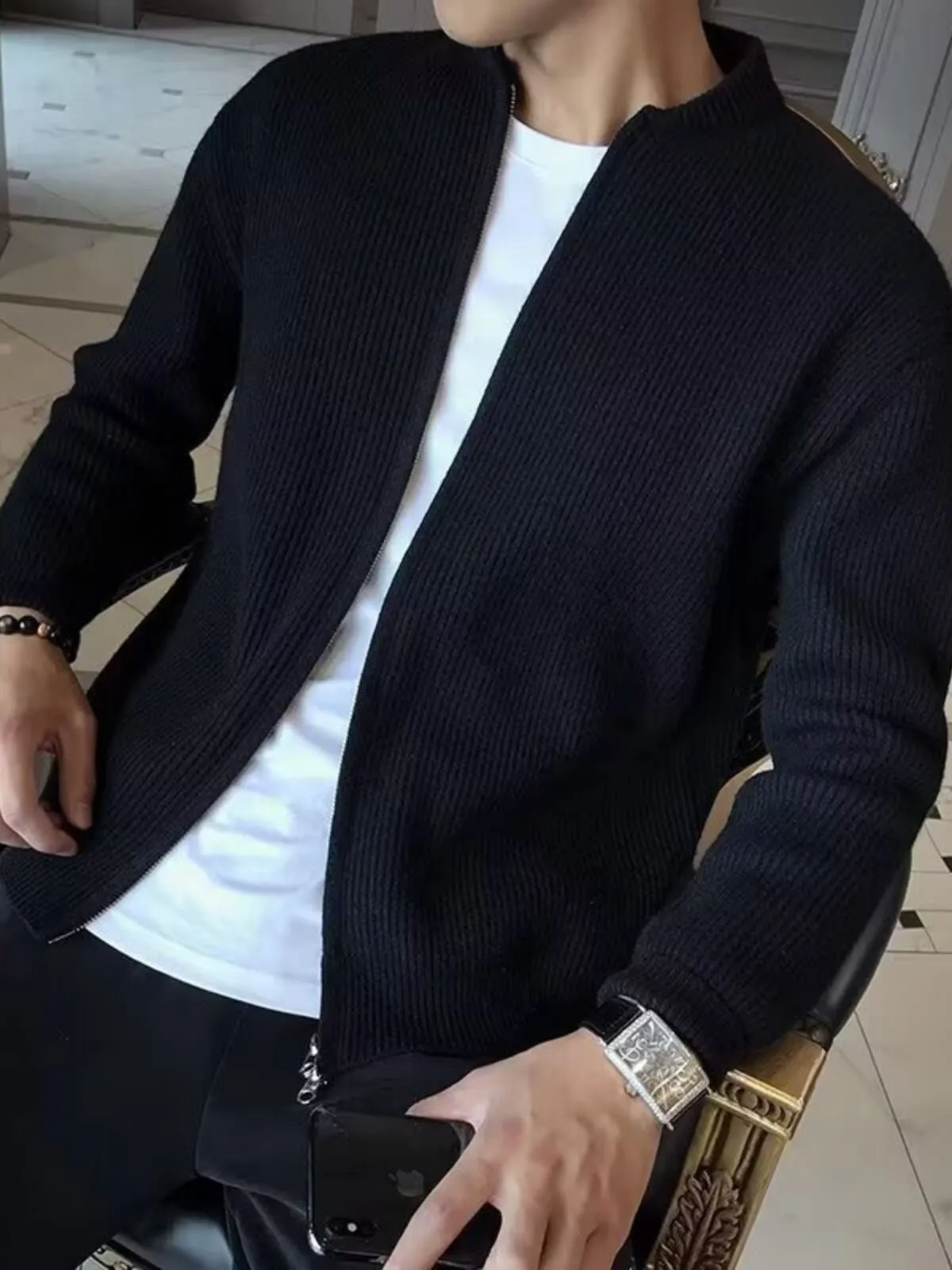 Men's Jacket Spring Autumn Cardigan Casual Knit Zip-up Sweaters Coat, 1 of 3