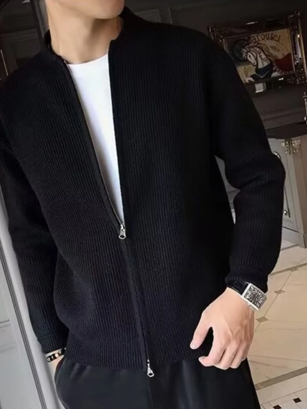 Men's Jacket Spring Autumn Cardigan Casual Knit Zip-up Sweaters Coat, 2 of 3
