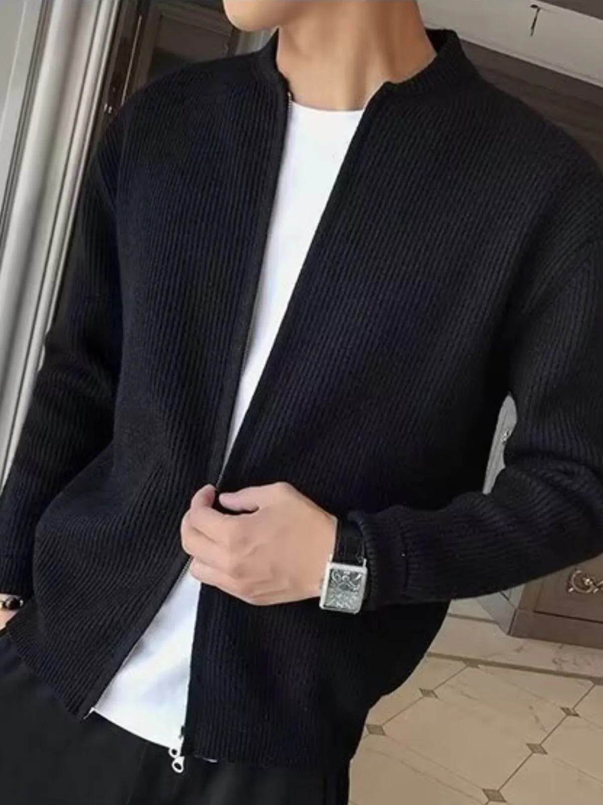 Men's Jacket Spring Autumn Cardigan Casual Knit Zip-up Sweaters Coat, 3 of 3