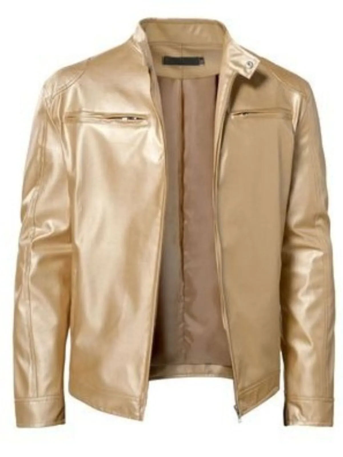 Men's Jacket Faux Leather Transition Biker Jacket Outdoor Casual Daily Windproof Buttons Fall and Winter Zipper Casual Crew Neck Regular Jacket, 1 of 1