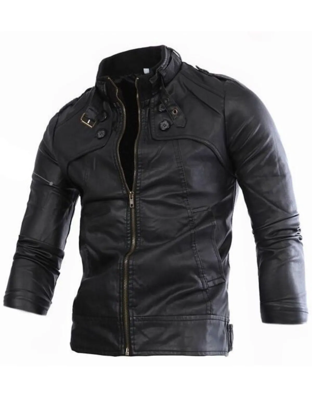 Men's Jacket Leather Fashion Soft Leather Locomotive Wind Slim Body Collar Pocket Autumn Winter Keep Warm Jacket, 1 of 1