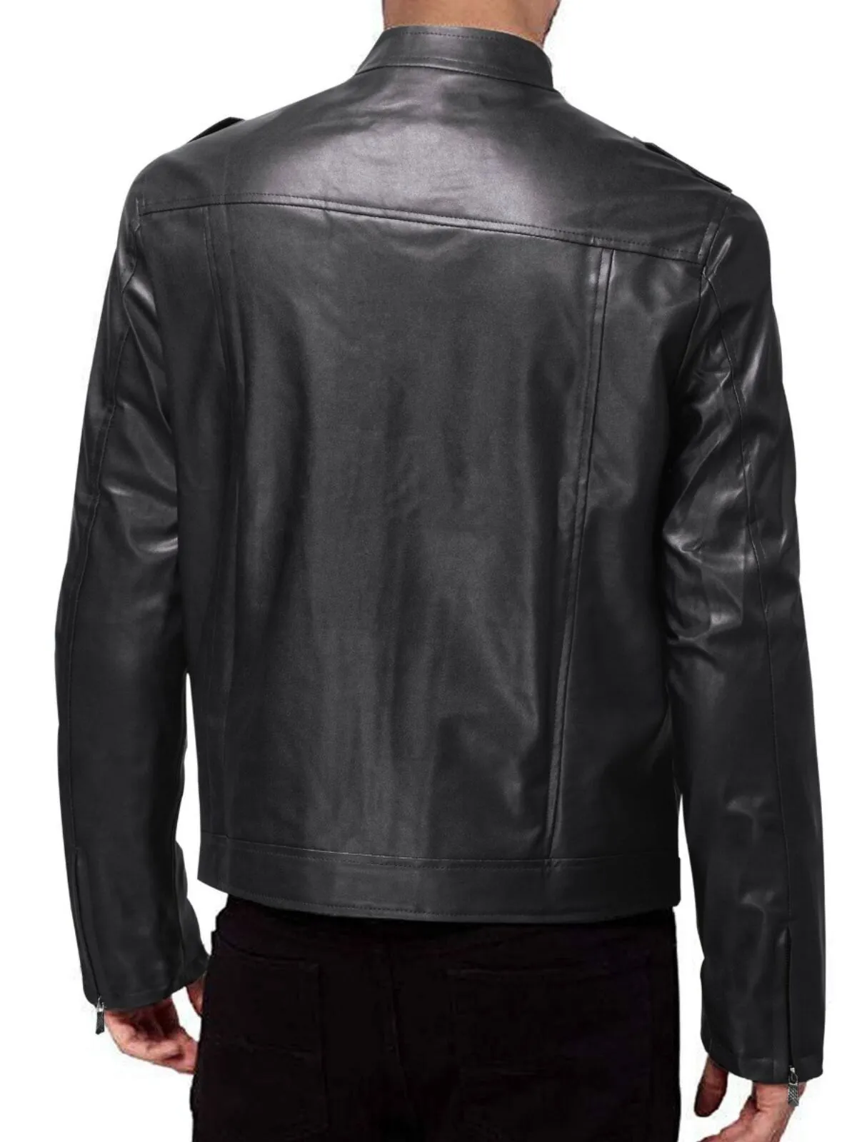 Men's Jacket Stand Collar Faux Leather Vintage Biker Motorcycle Jackets PU Riding Moto Jacket, 2 of 3