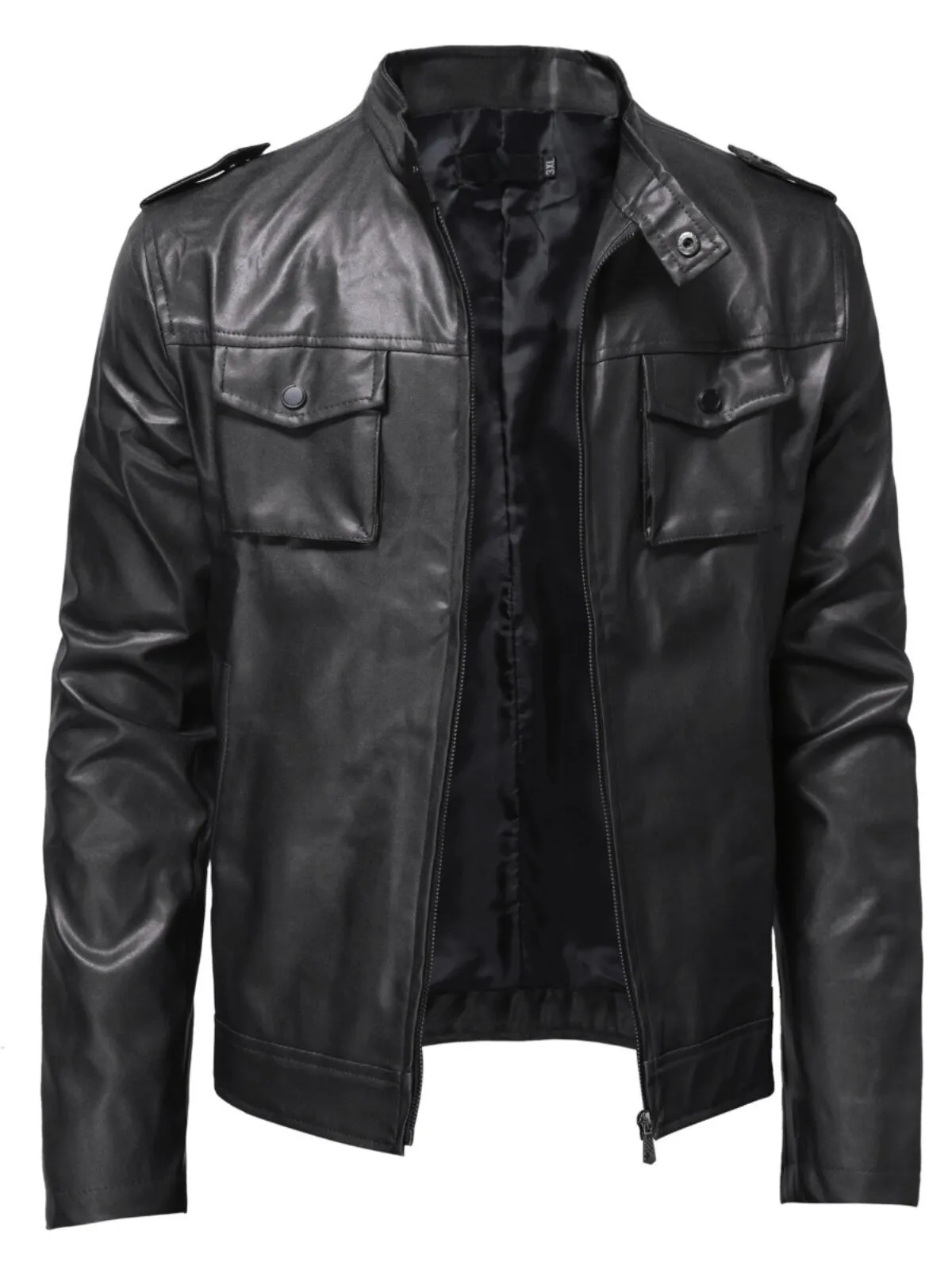 Men's Jacket Stand Collar Faux Leather Vintage Biker Motorcycle Jackets PU Riding Moto Jacket, 3 of 3