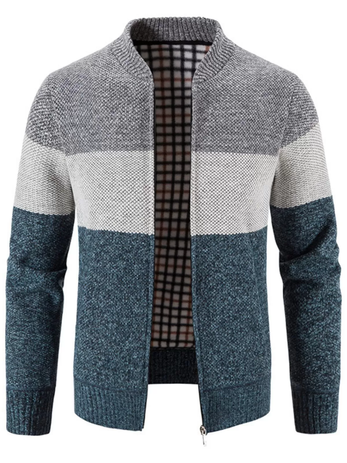 Men's Jacket Knitted Cardigan Sweater Fall Winter High Collar Zipper Patchwork Stand Collar Long Sleeve Jacket, 1 of 3