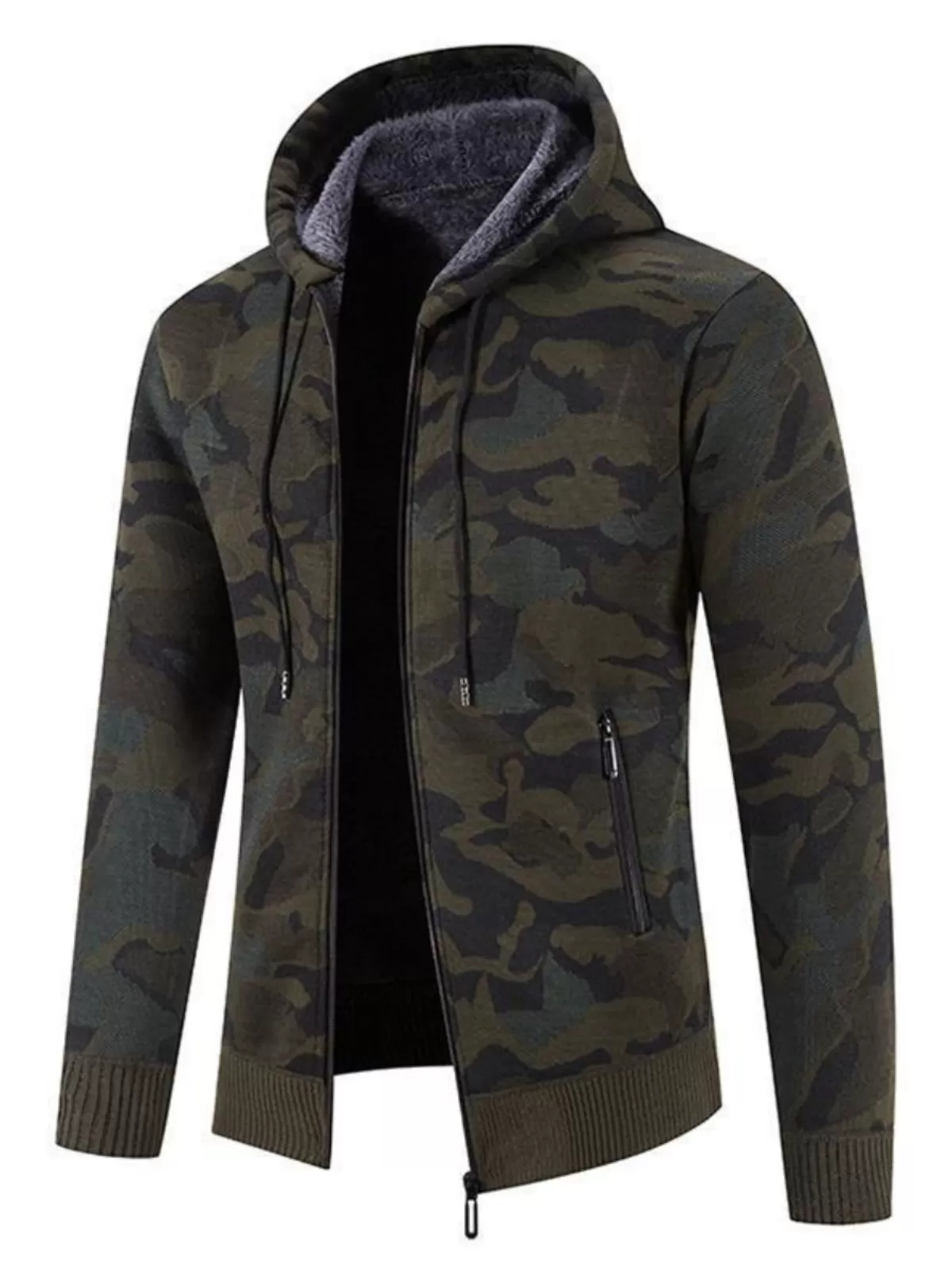 Men's Jacket Hooded Knitted Casual Fashion Autumn Winter Lining Warm Camouflage Jacket, 1 of 3
