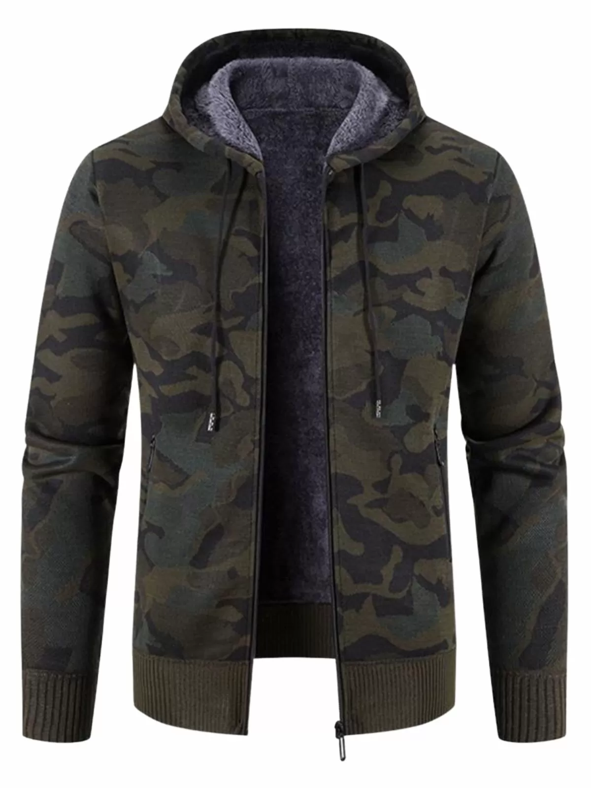 Men's Jacket Hooded Knitted Casual Fashion Autumn Winter Lining Warm Camouflage Jacket, 3 of 3