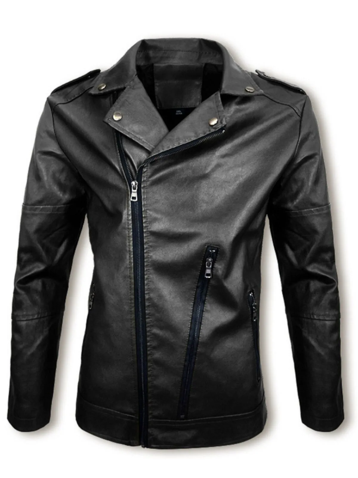 Men's Jacket Motorcycle Jacket Biker Zip Faux Leather Lapel Asymmetrical Slim Fit Jacket, 1 of 2