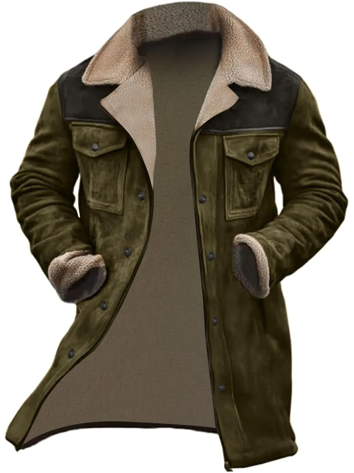 Men's Coat Suede Jacket Plush Reversed Collar Zip Up Multi-Pocket Motorcycle Retro Western Outdoor Coats, 2 of 3