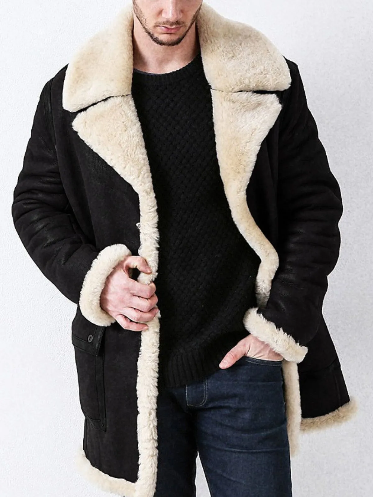 Men's Coat Fur Integrated Coat Faux Fur Large Autumn Winter Thickened Style Long Sleeve Overcoat, 1 of 1