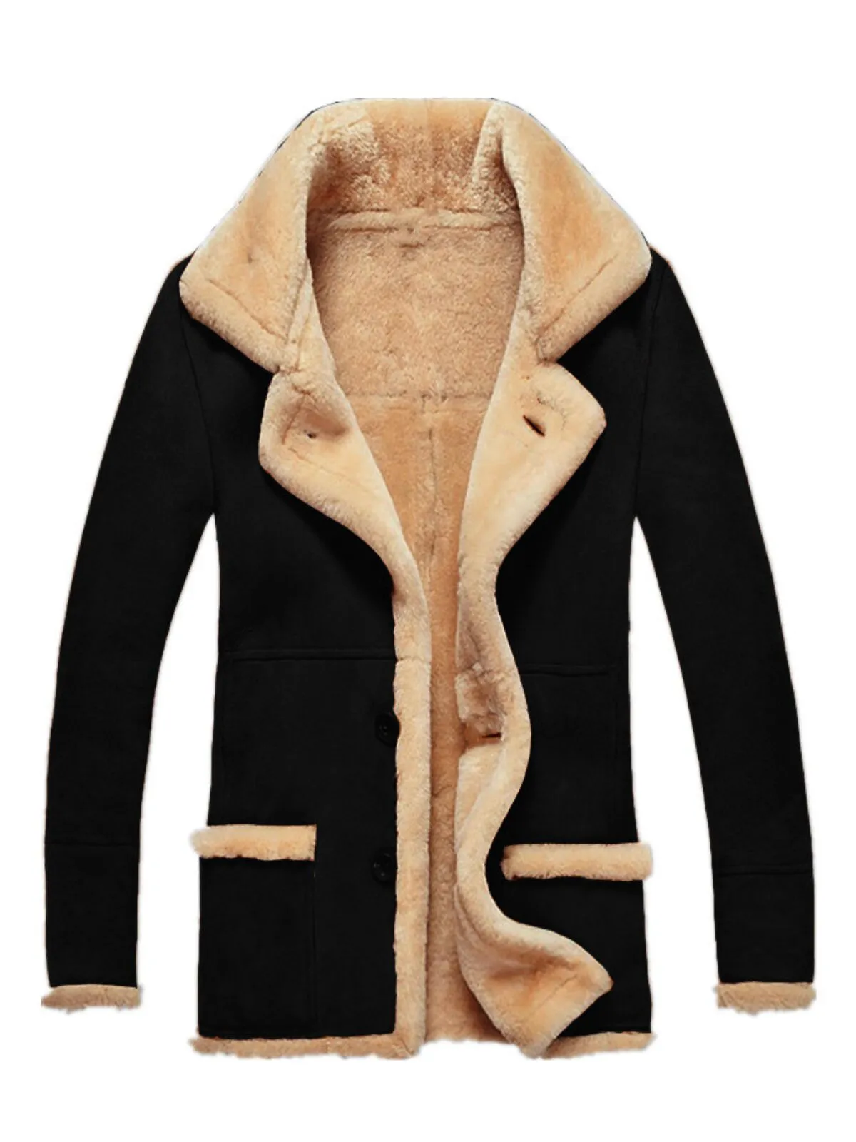 Men's Coat Faux Suede Fur Jacket Sherpa Fleece Lined Lapel Overcoat Winter Thicken Warm Coat, 1 of 2