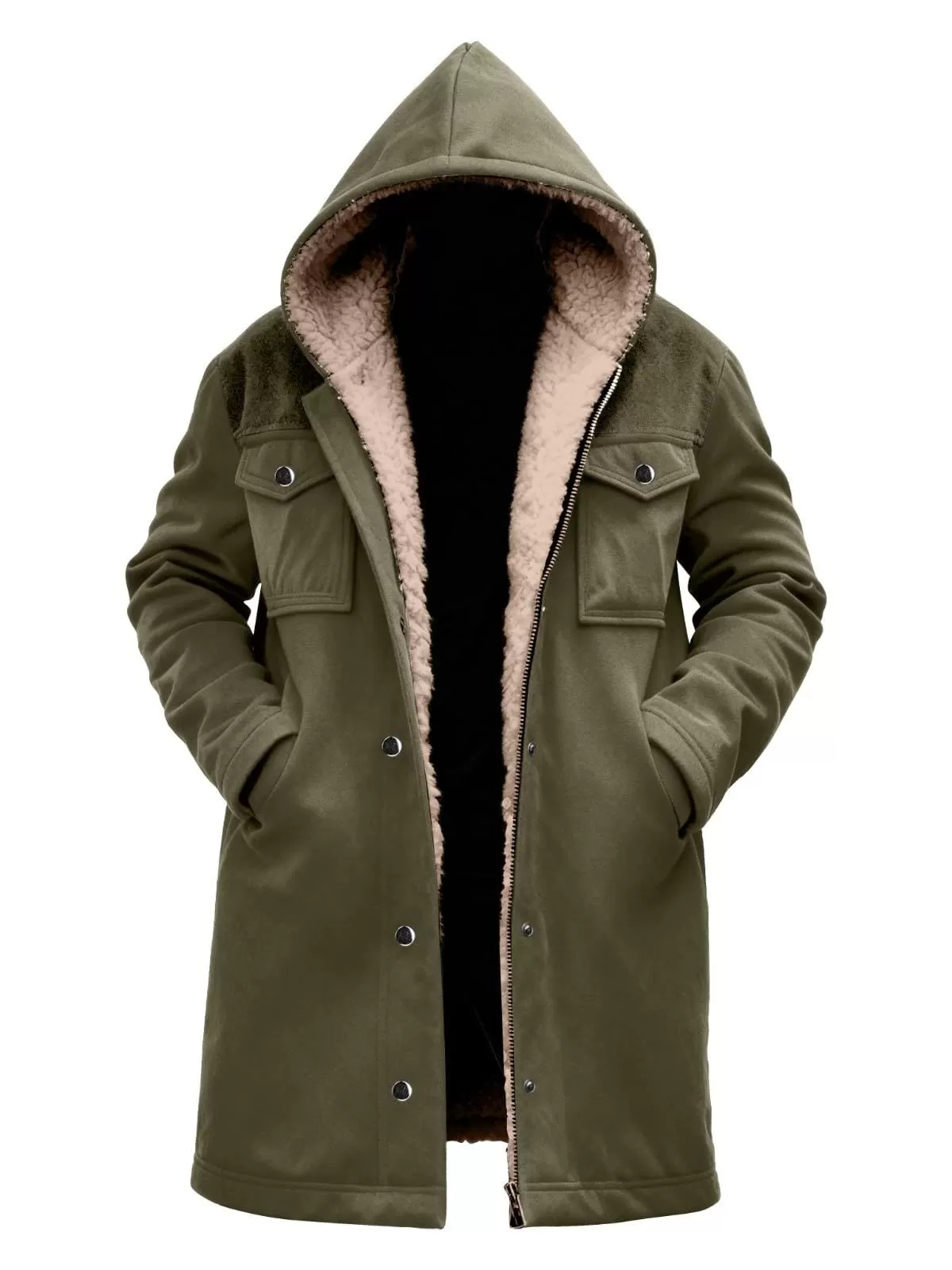 Men's Coat Winter Thicken Sherpa Faux Fur Heavyweight Warm Vintage Hooded Coat, 2 of 5