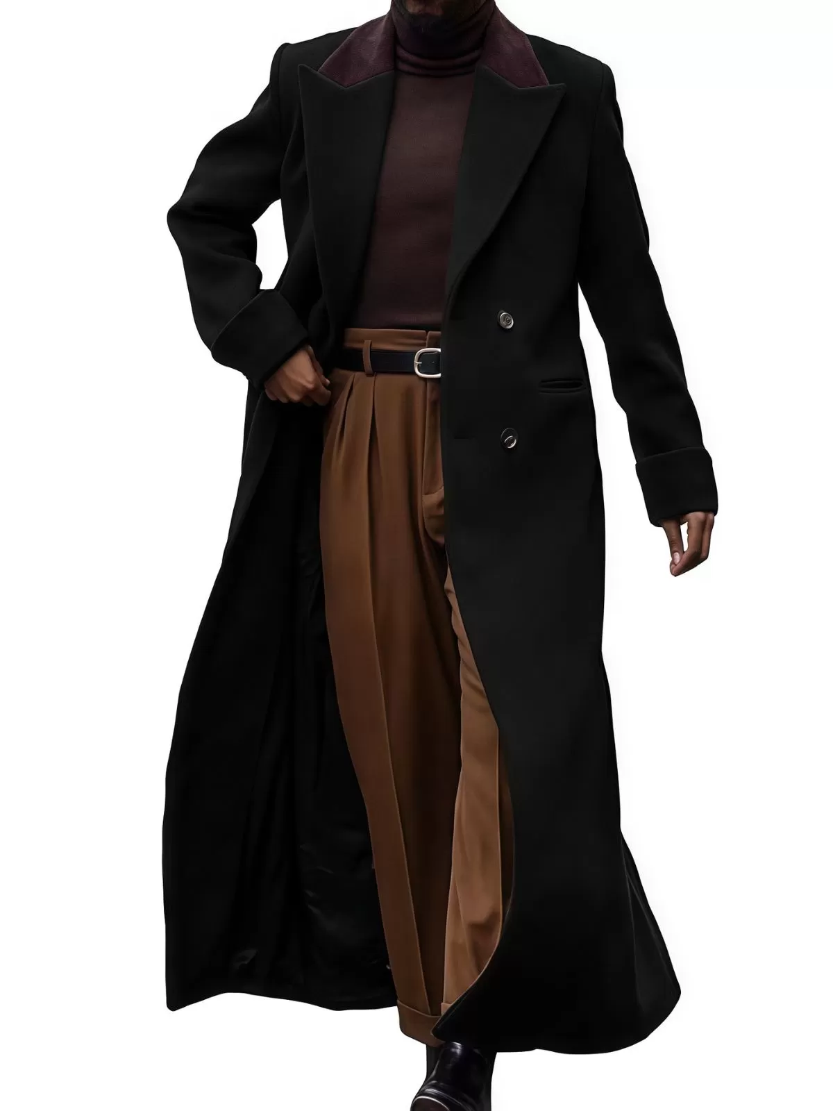 Men's Jacket Double Breasted Full Length Trench Notch Lapel Long Wool Blend Winter OverCoat, 1 of 4