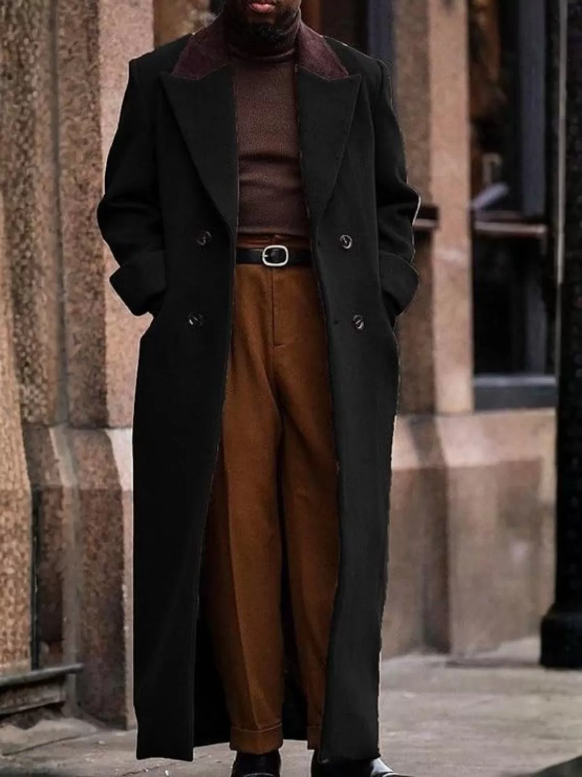 Men's Jacket Double Breasted Full Length Trench Notch Lapel Long Wool Blend Winter OverCoat, 2 of 4