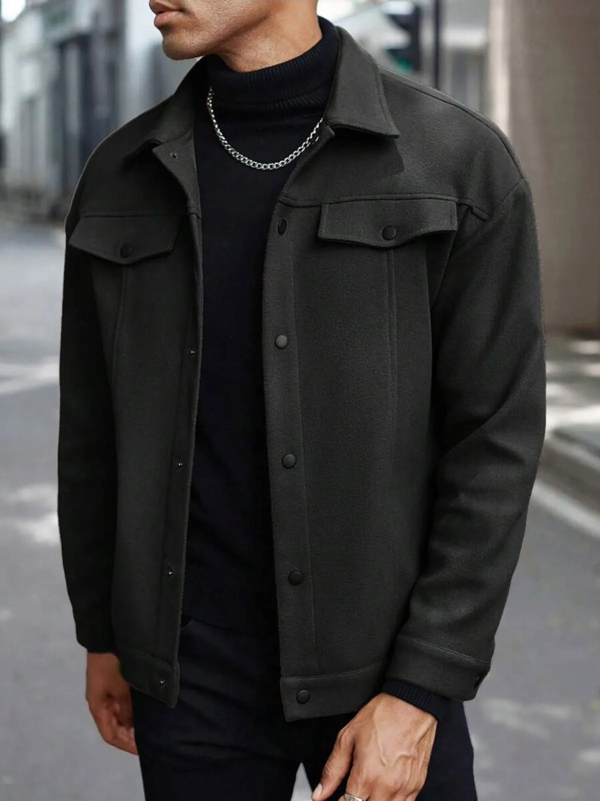 Men's Jacket Autumn Winter Short Woolen Business Fashion Turn Down Collar Outwear Multi-Pocket Jackets, 7 of 12