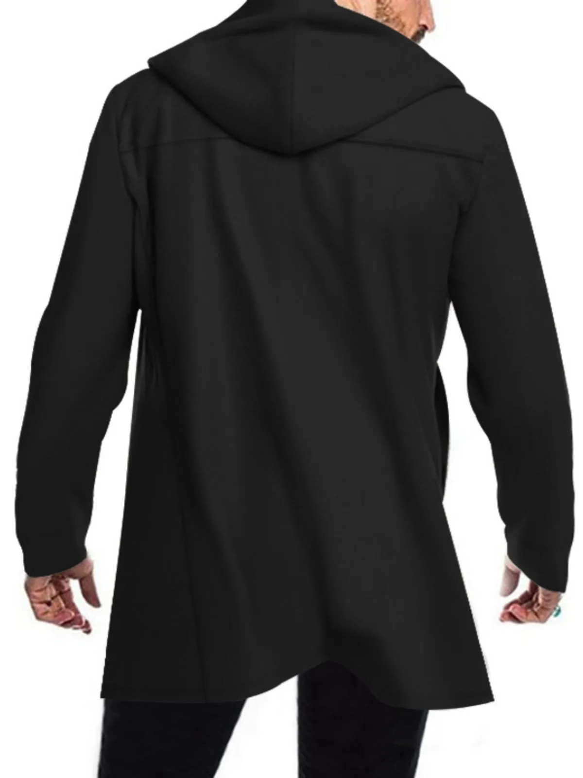 Men's Jacket Mid-Length Jacket Coat Solid Color Hooded Long Sleeve Button Warm Overcoat, 3 of 12