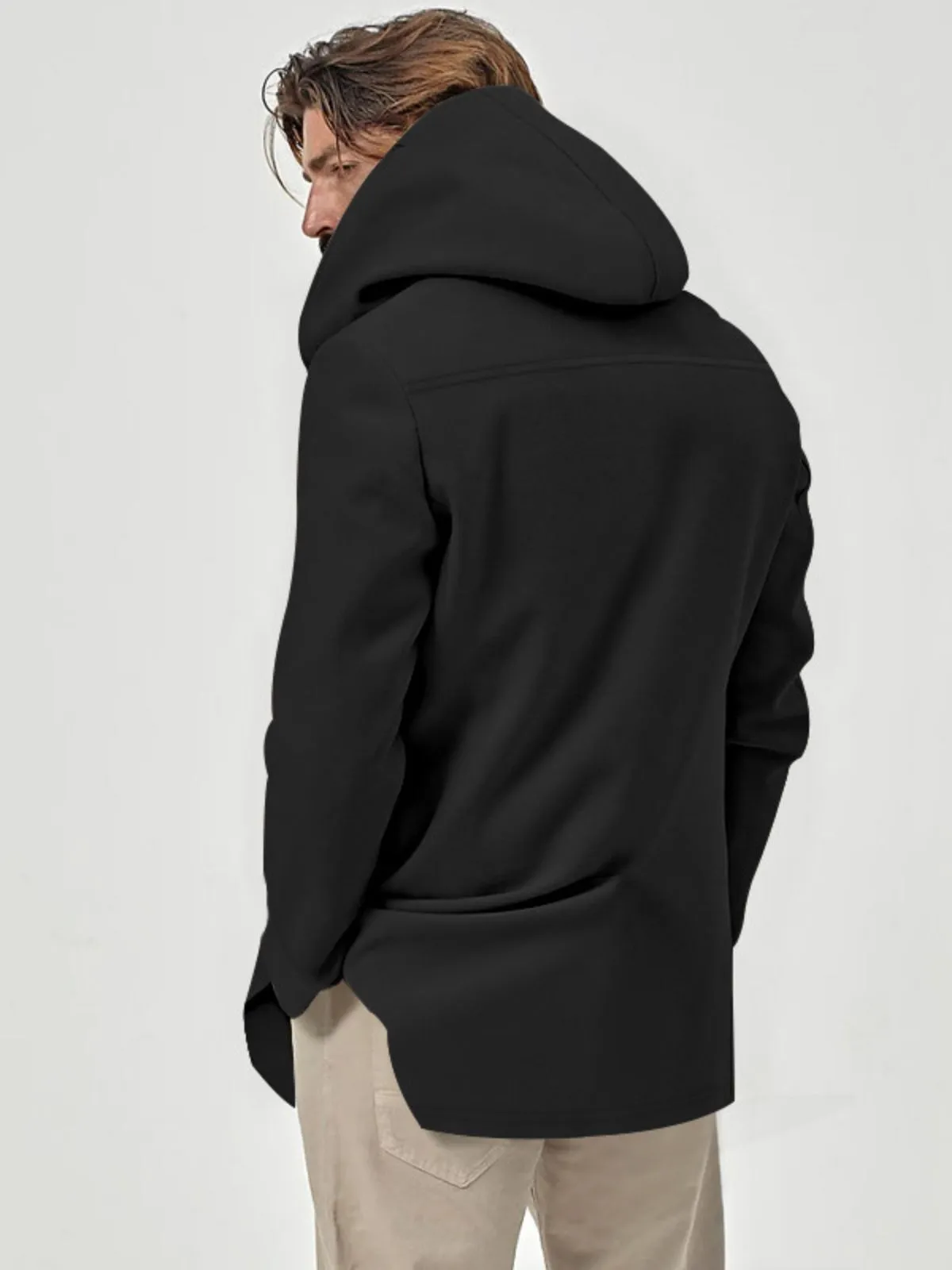 Men's Jacket Mid-Length Jacket Coat Solid Color Hooded Long Sleeve Button Warm Overcoat, 5 of 12