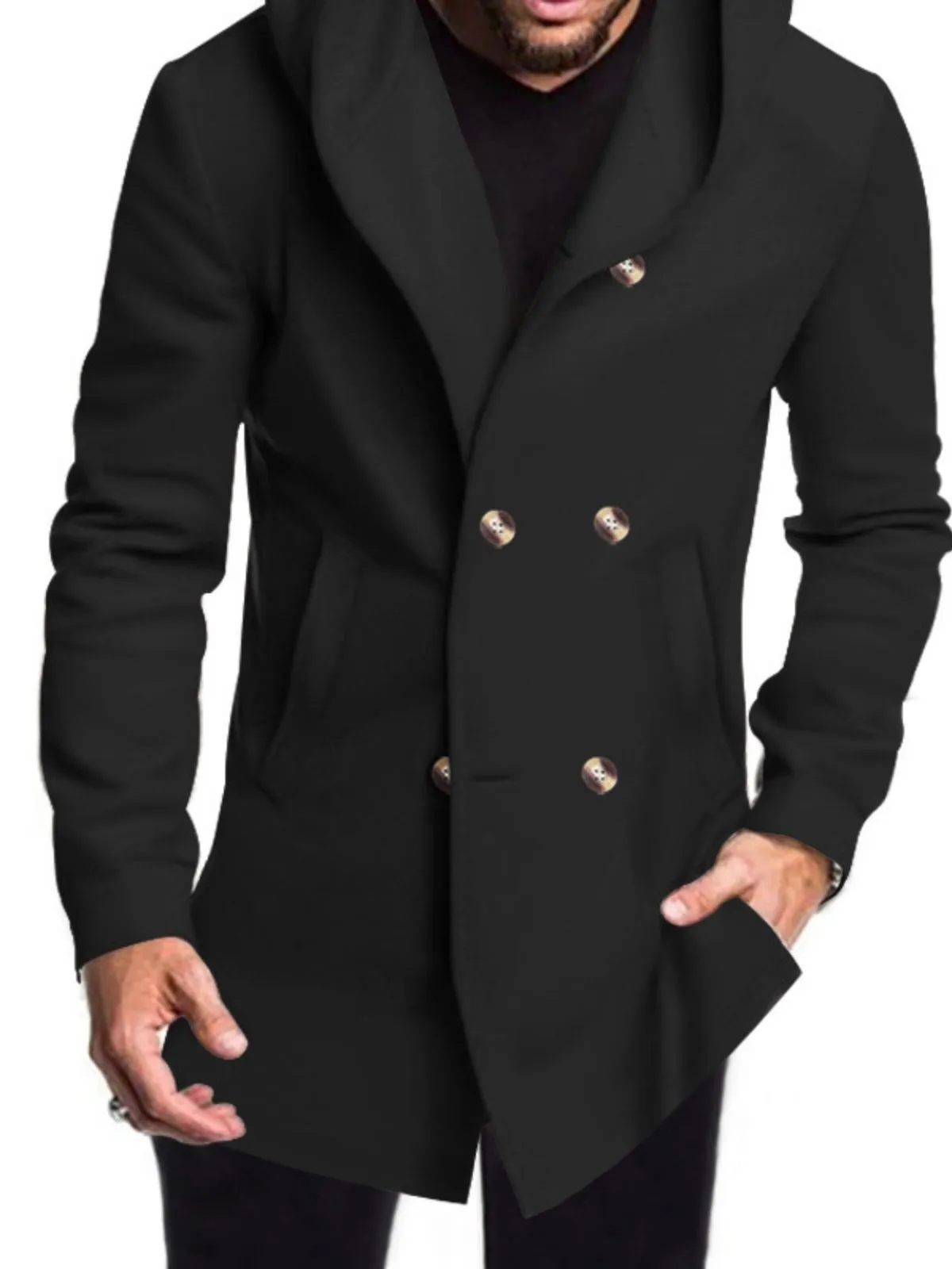 Men's Jacket Mid-Length Jacket Coat Solid Color Hooded Long Sleeve Button Warm Overcoat, 6 of 12