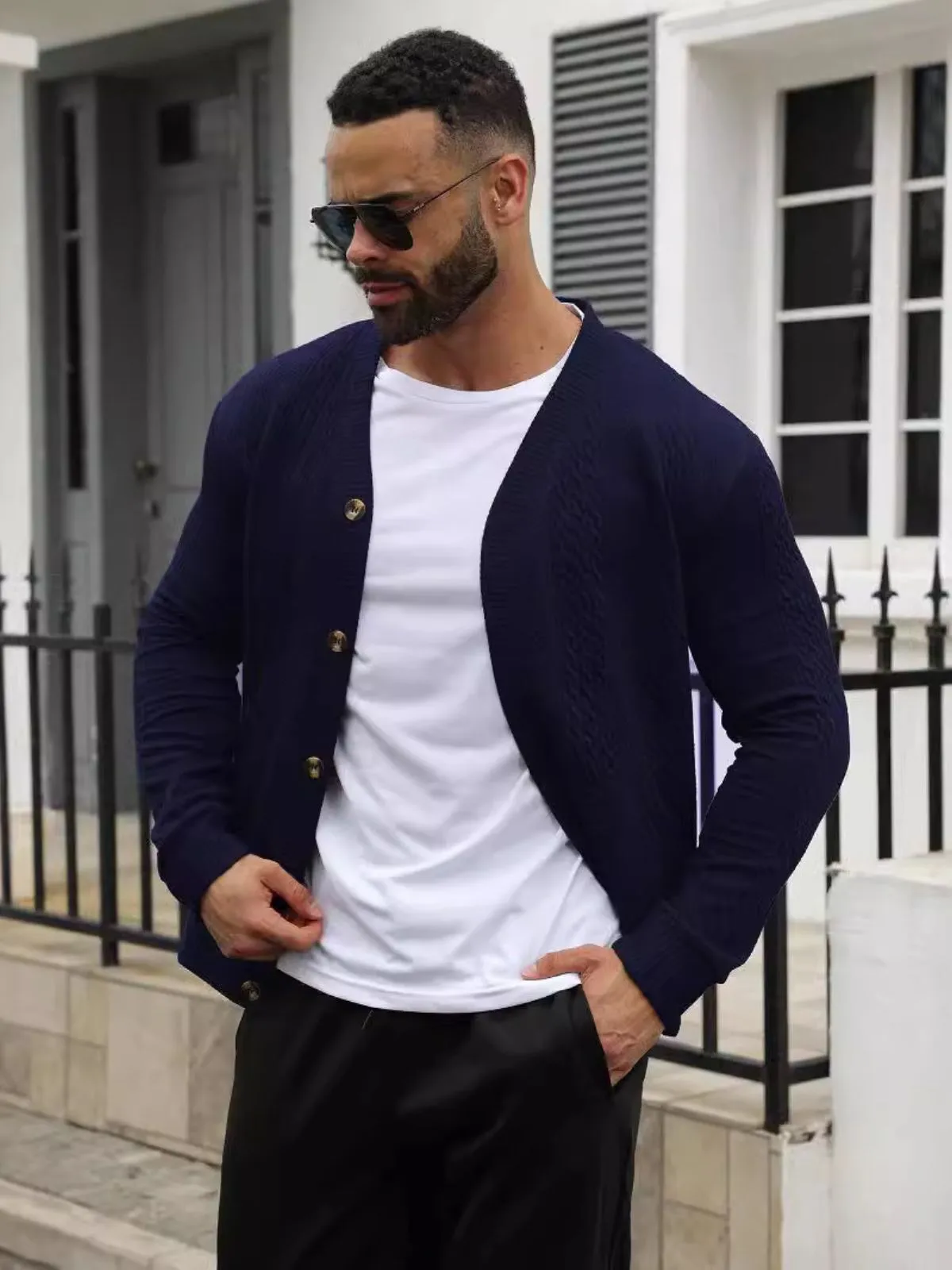 Men's Jacket Pullover V Neck Cotton Knitted Cardigan Slim Fit Fine Knit Pullover Transition Casual Winter Jacket, 1 of 5