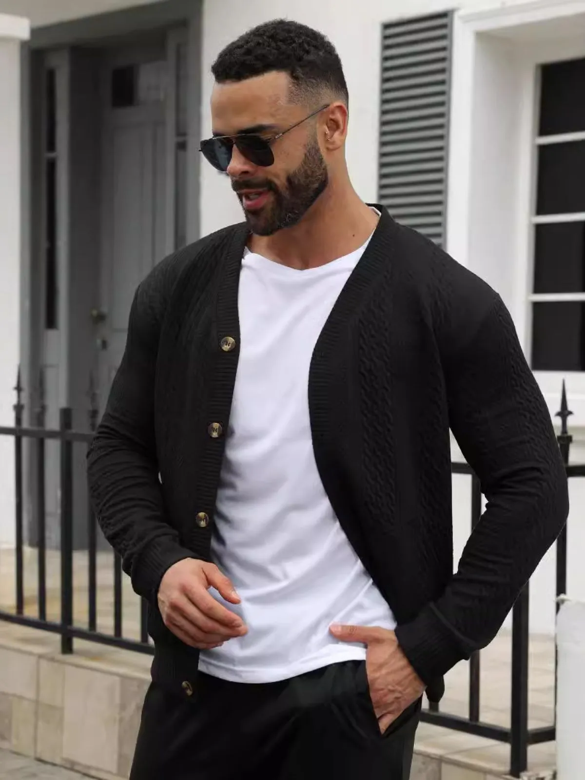 Men's Jacket Pullover V Neck Cotton Knitted Cardigan Slim Fit Fine Knit Pullover Transition Casual Winter Jacket, 2 of 5