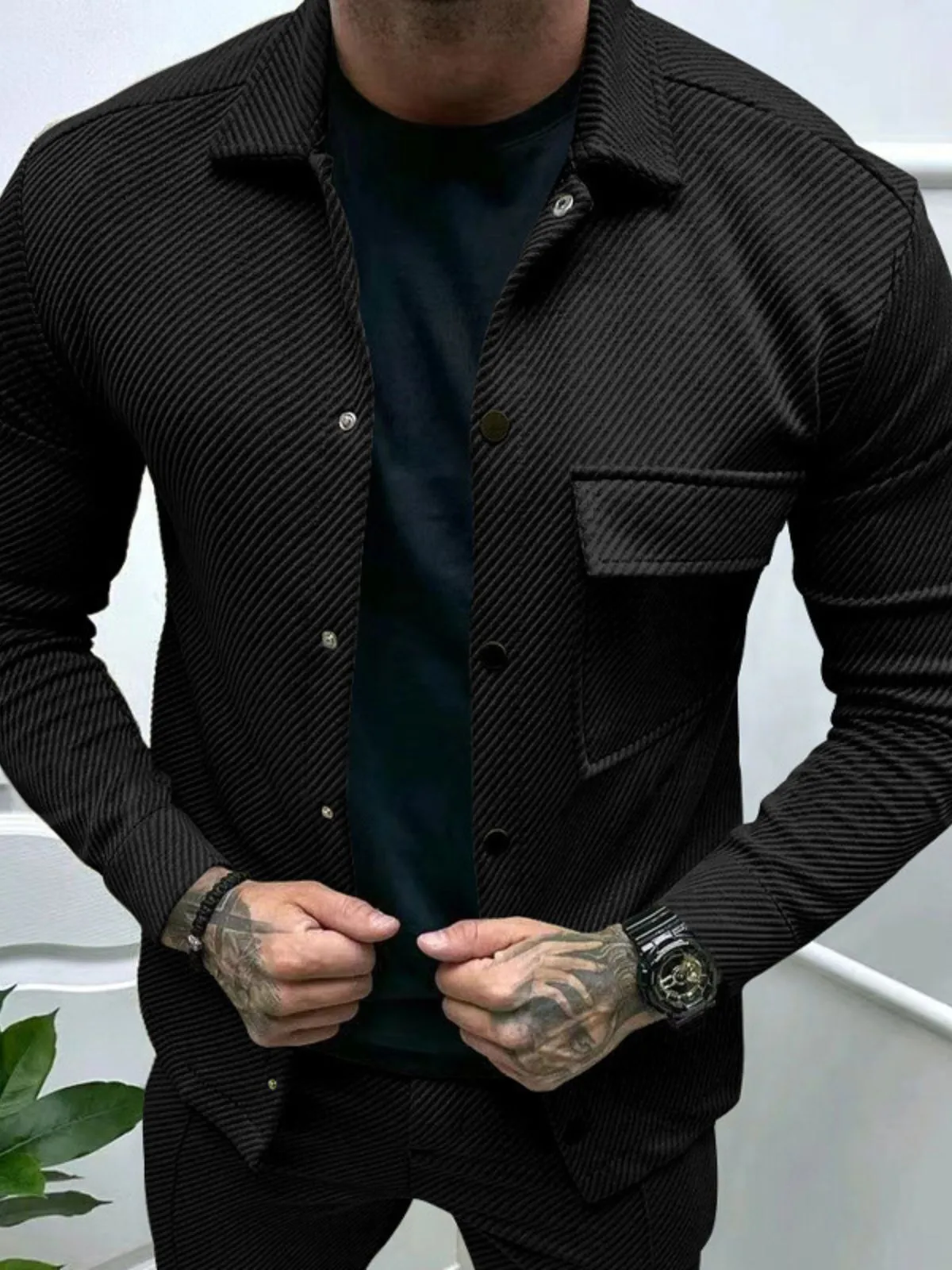 Men's Jacket Transition Jacket Daily Lightweight Jacquard Plain Classic Lapel Jacket, 2 of 7