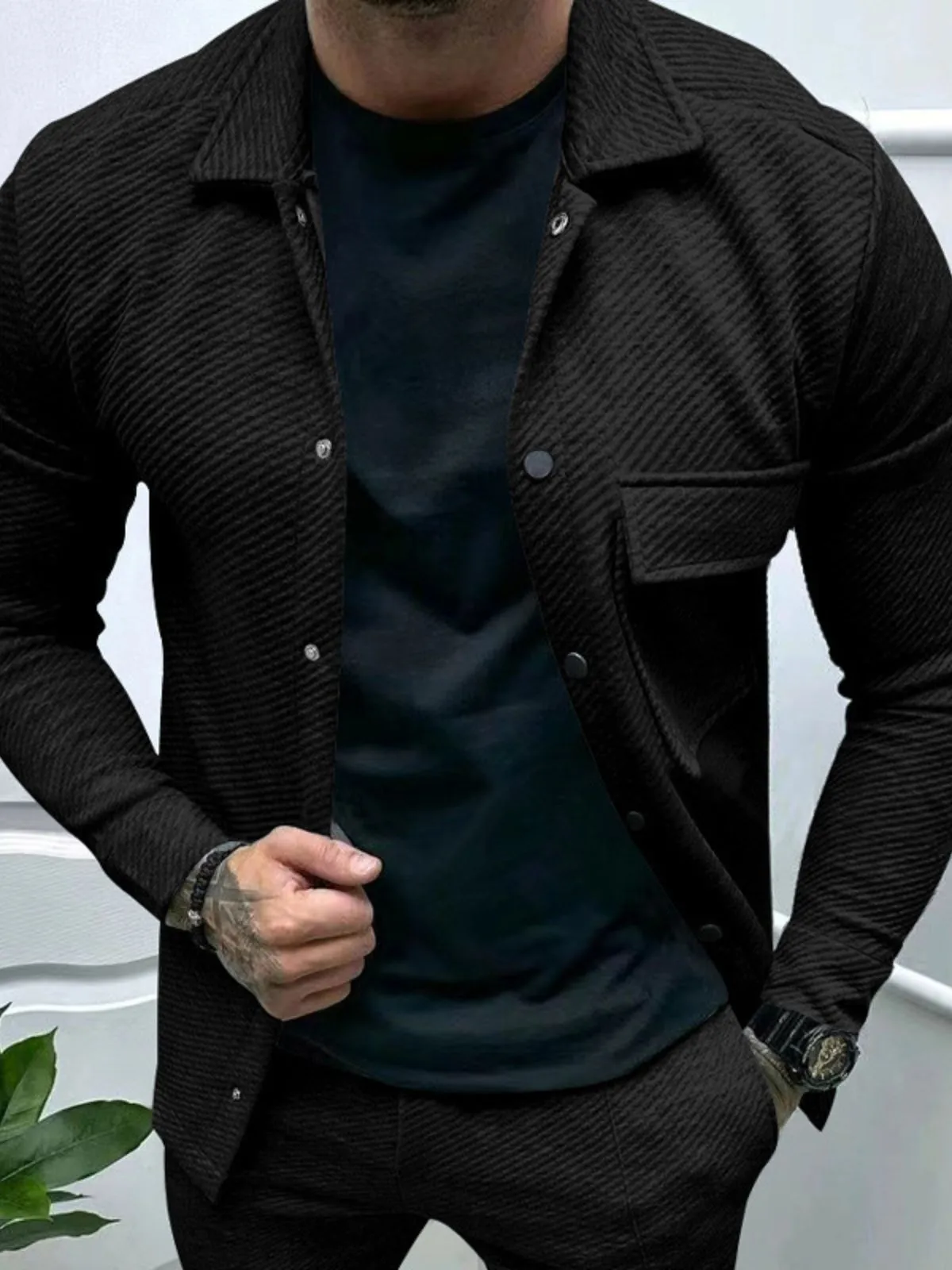 Men's Jacket Transition Jacket Daily Lightweight Jacquard Plain Classic Lapel Jacket, 3 of 7