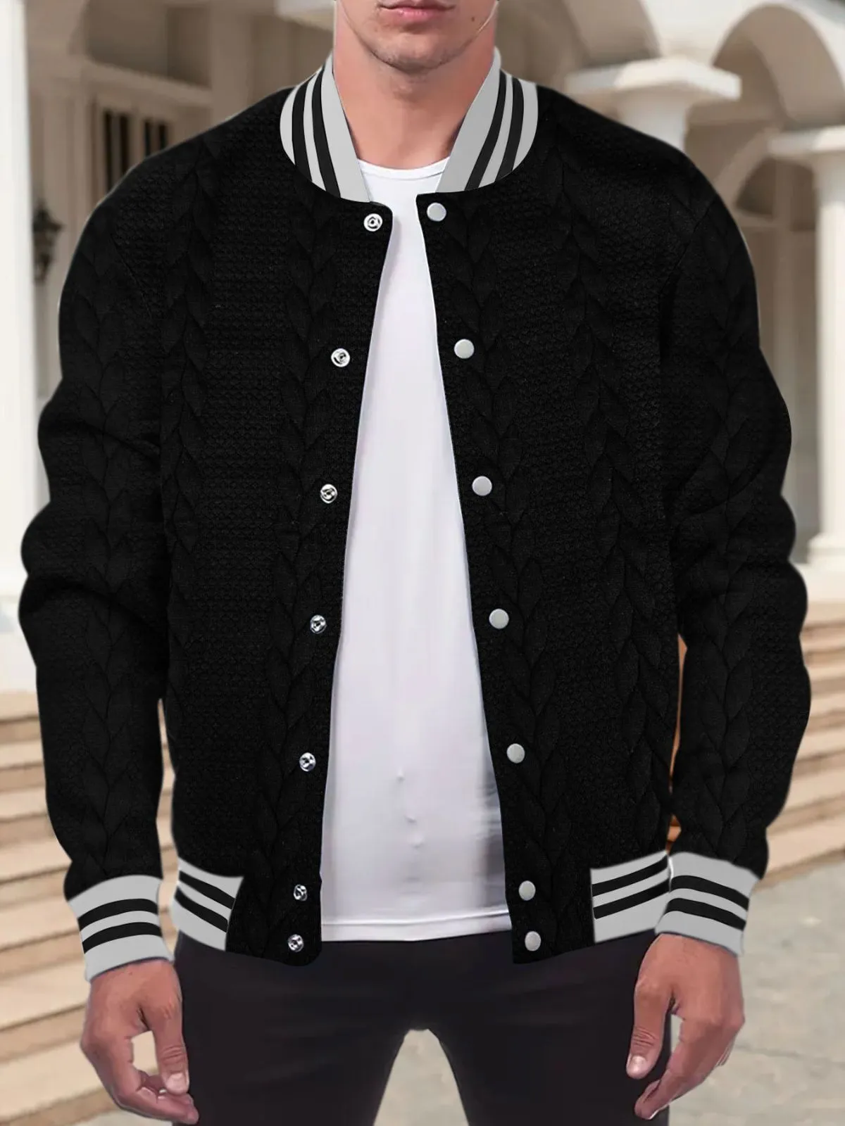 Men's Jacket Baseball Stylish Jacquard Buckle Design Fashion Cardigan Lightweight Jacket, 1 of 10