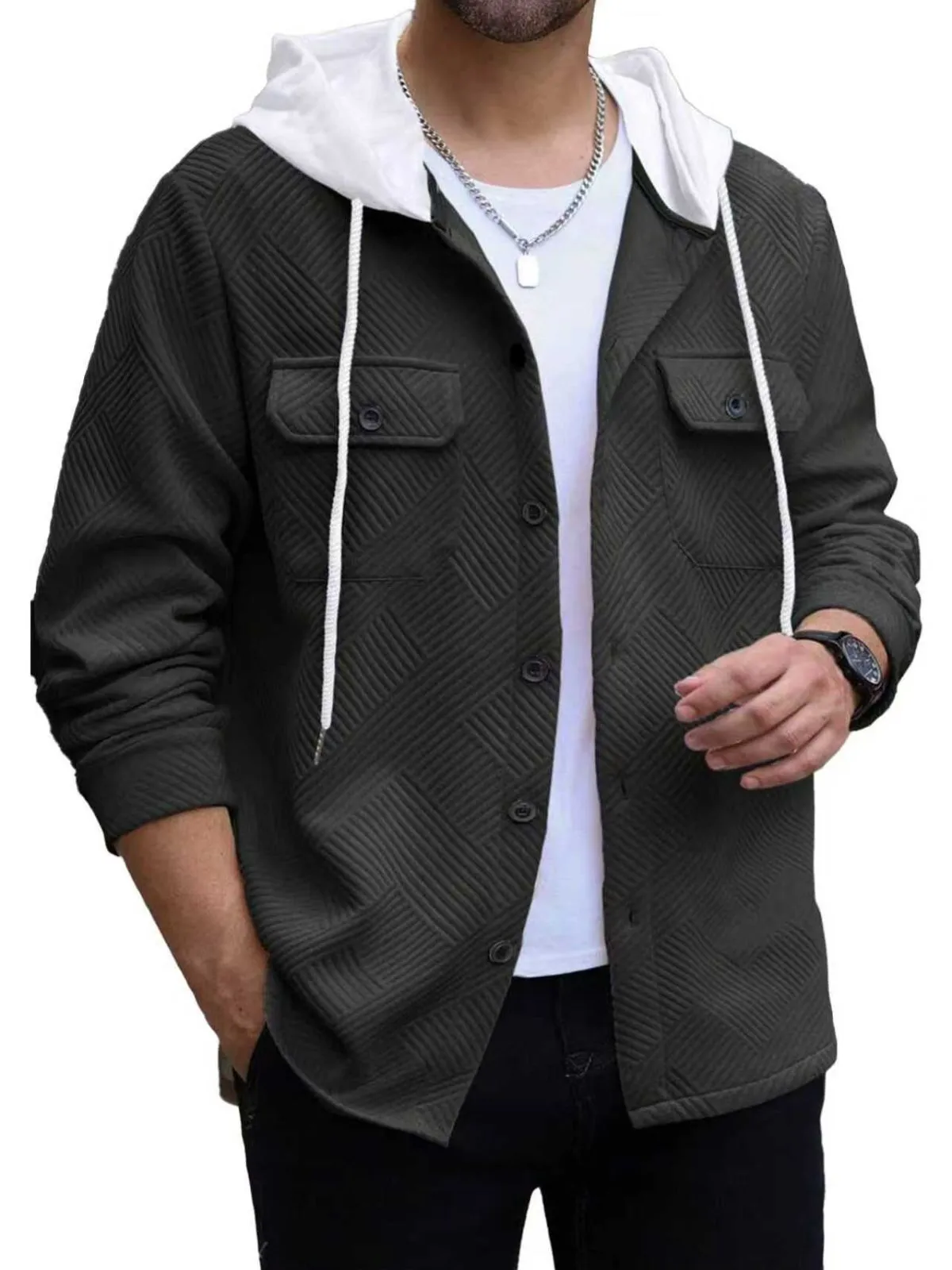 Men's Jacket Lightweight Vacation Daily Breathable Pocket Spring Fall Plain Jacquard Fashion Classic Hooded Jacket, 1 of 4