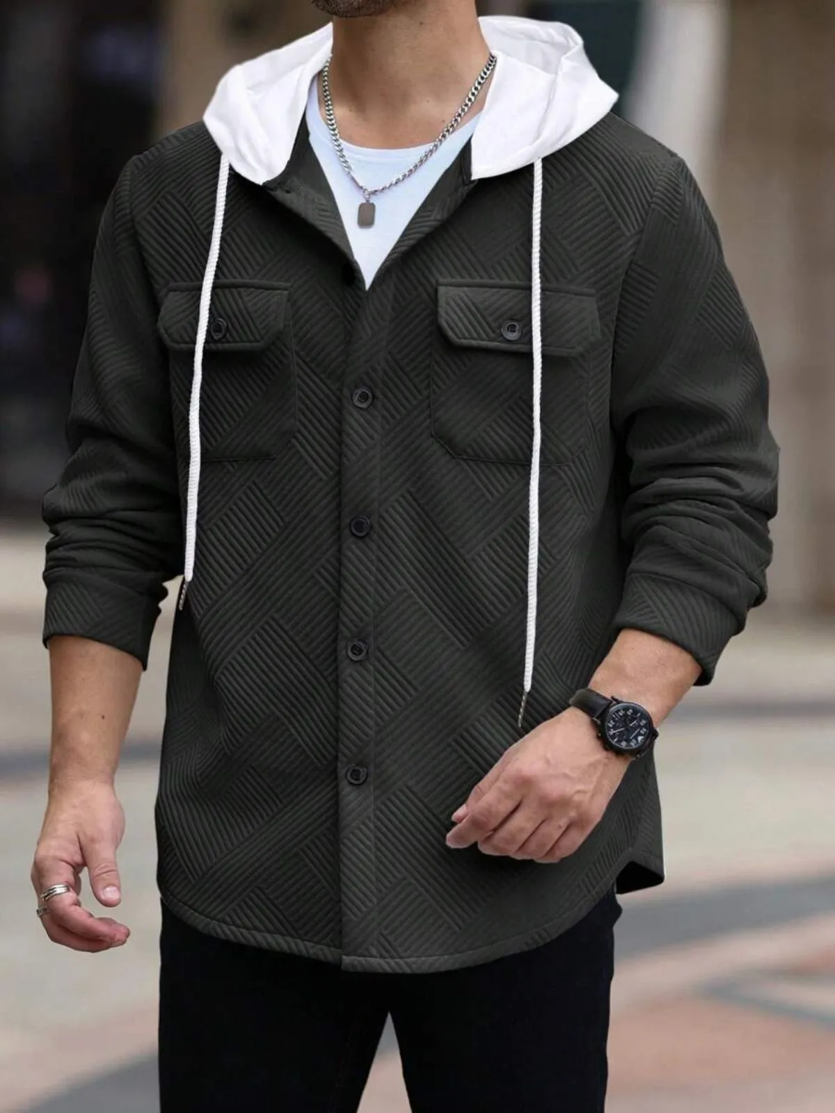 Men's Jacket Lightweight Vacation Daily Breathable Pocket Spring Fall Plain Jacquard Fashion Classic Hooded Jacket, 4 of 4