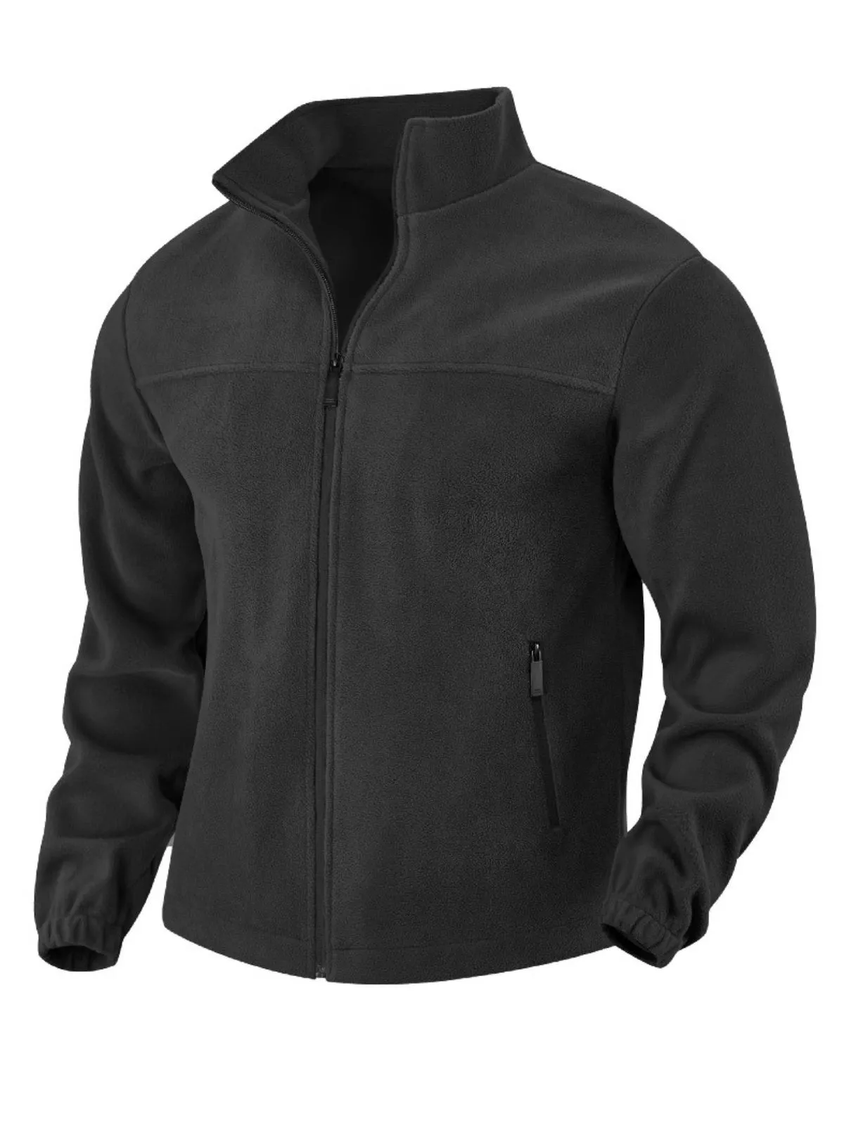 Men's Jacket Polar Fleece Fleece Jacket Full Zip Standing Collar Plain Pocket Sport And Outdoor Daily Holiday Streetwear Basic Casual Jacket, 1 of 3