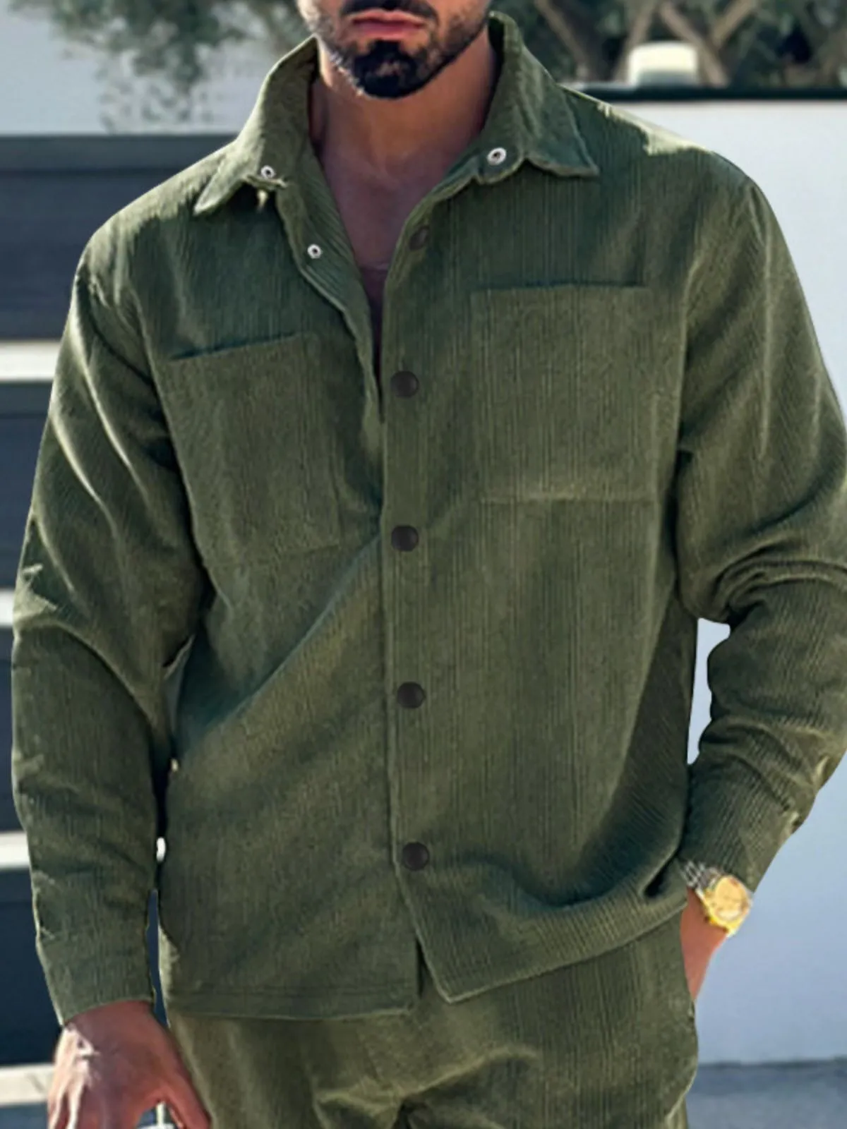 Men's Jacket Corduroy Vintage Long Sleeve Relaxed Fit Snaps Button Down Shirts Casual Work Shacket Jacket , 2 of 3