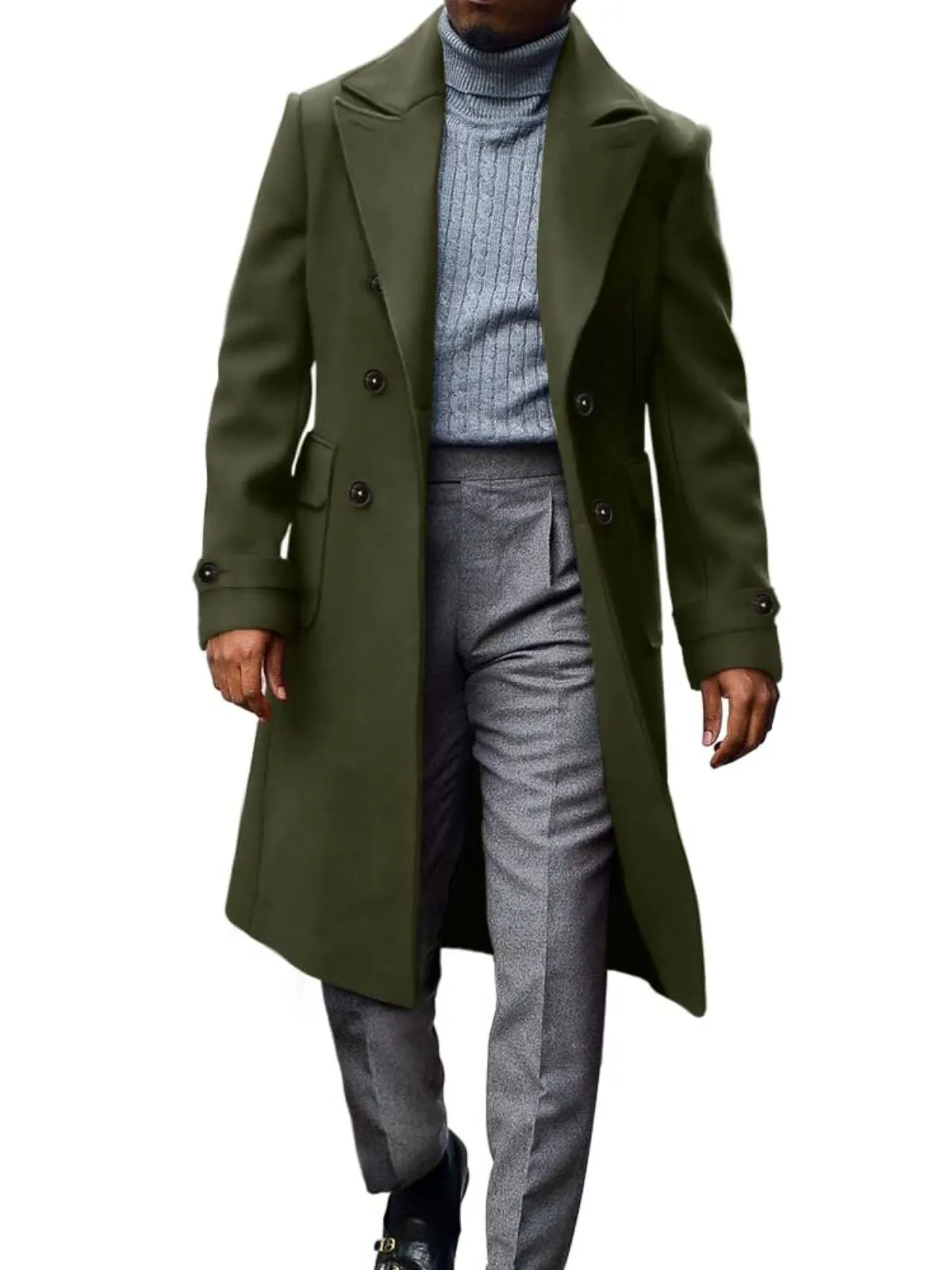 Men's Coat Double-breasted Notched lapel Casual Cotton Blend Winter Jacket, 1 of 3