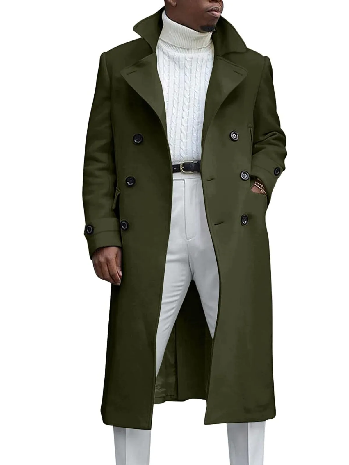 Men's Coat Double-breasted Notched lapel Casual Cotton Blend Winter Jacket, 2 of 3