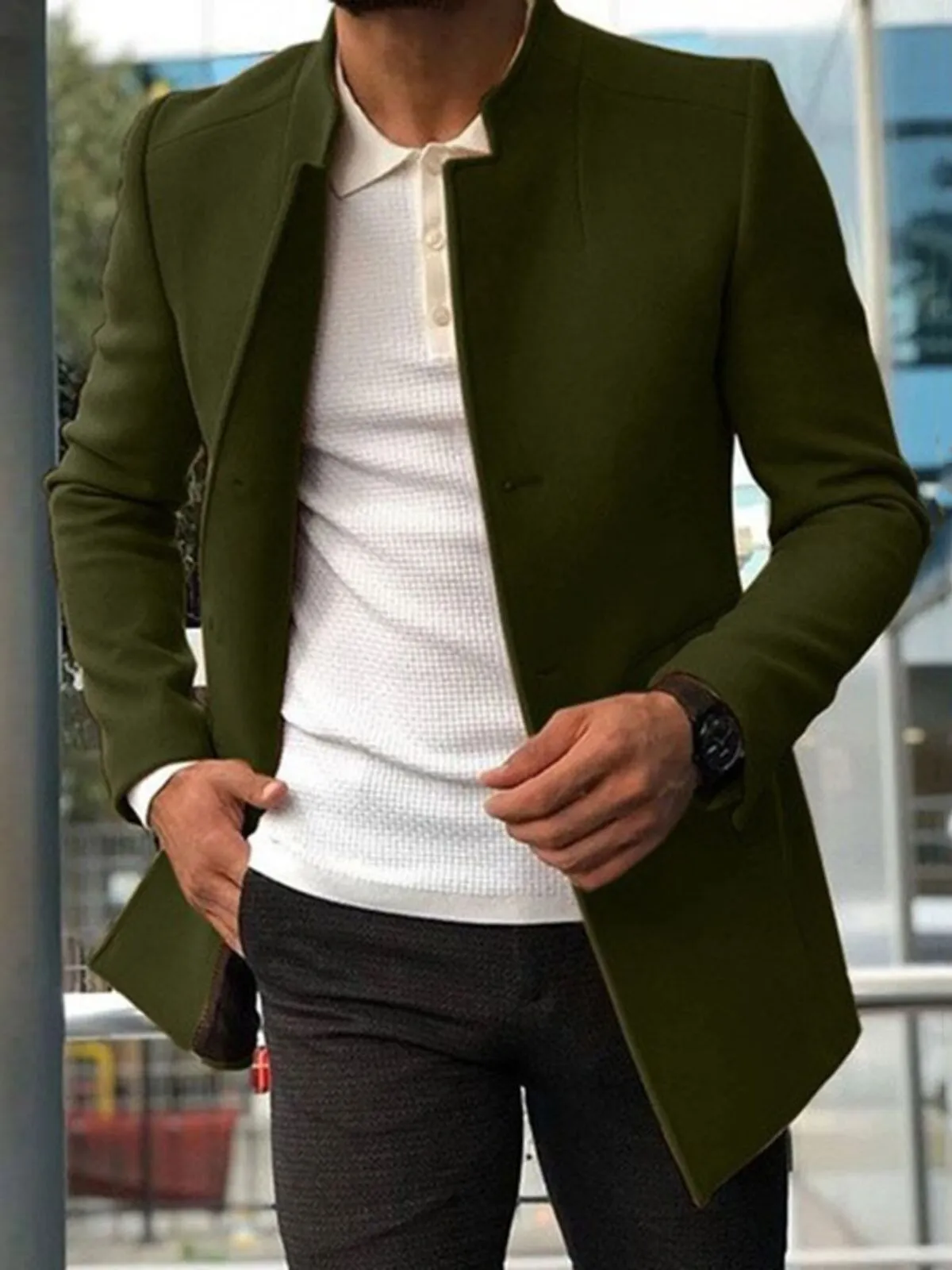 Men's Peacoat Trench Coat Daily Vacation Fall & Winter Polyester Thermal Warm Outerwear Fashion Classic, 1 of 1