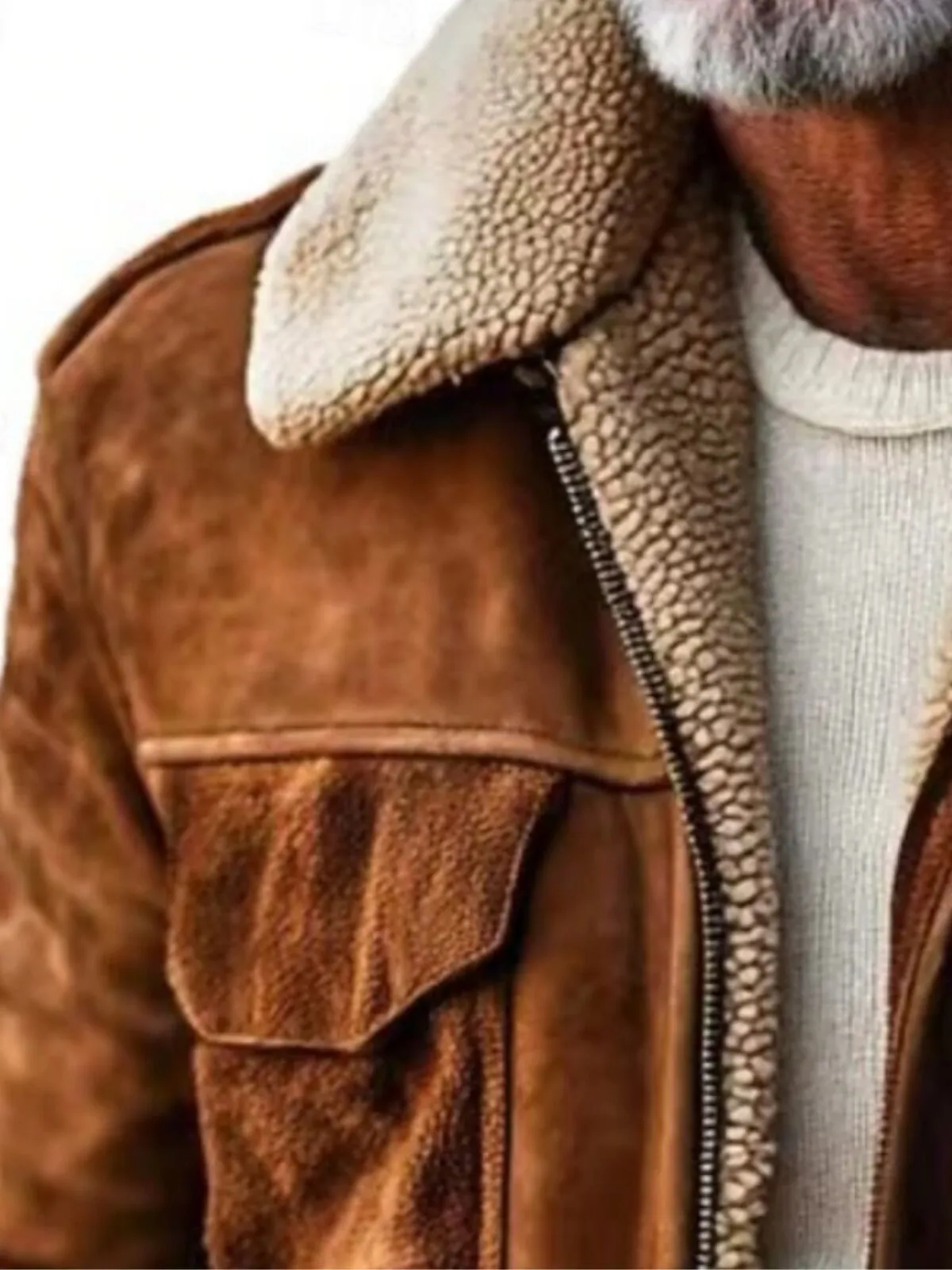 Men Faux Suede Jacket Fleece Jacket Business Casual Windbreaker Fleece Fall Winter Color Block Casual WorkWear, 2 of 4