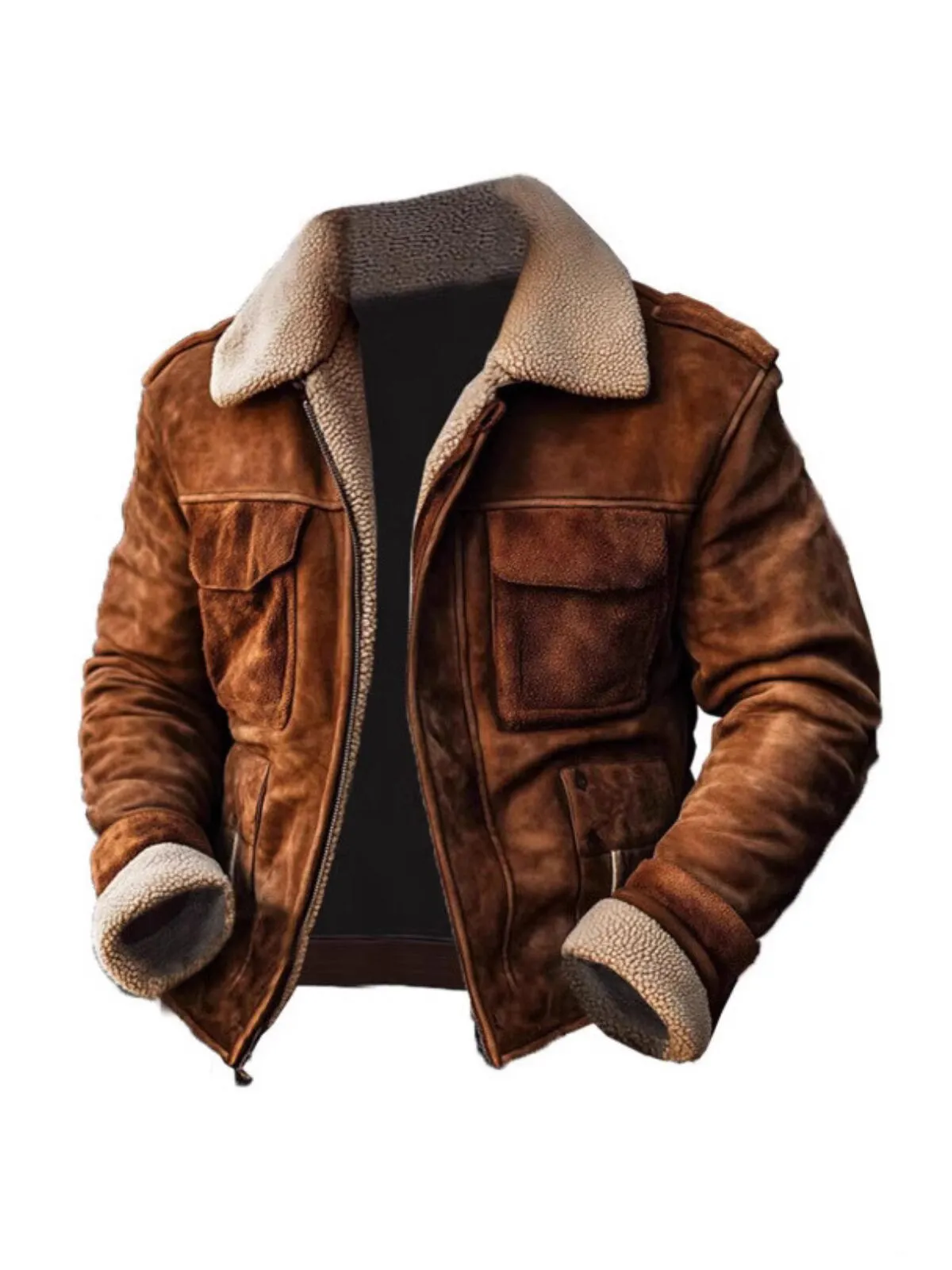 Men Faux Suede Jacket Fleece Jacket Business Casual Windbreaker Fleece Fall Winter Color Block Casual WorkWear, 3 of 4