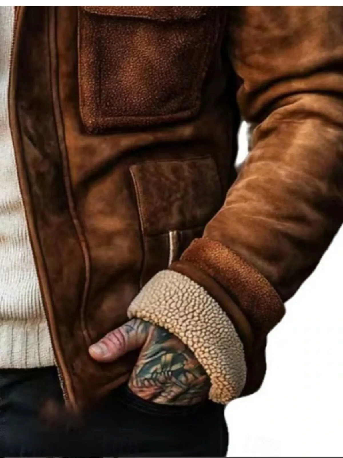 Men Faux Suede Jacket Fleece Jacket Business Casual Windbreaker Fleece Fall Winter Color Block Casual WorkWear, 4 of 4