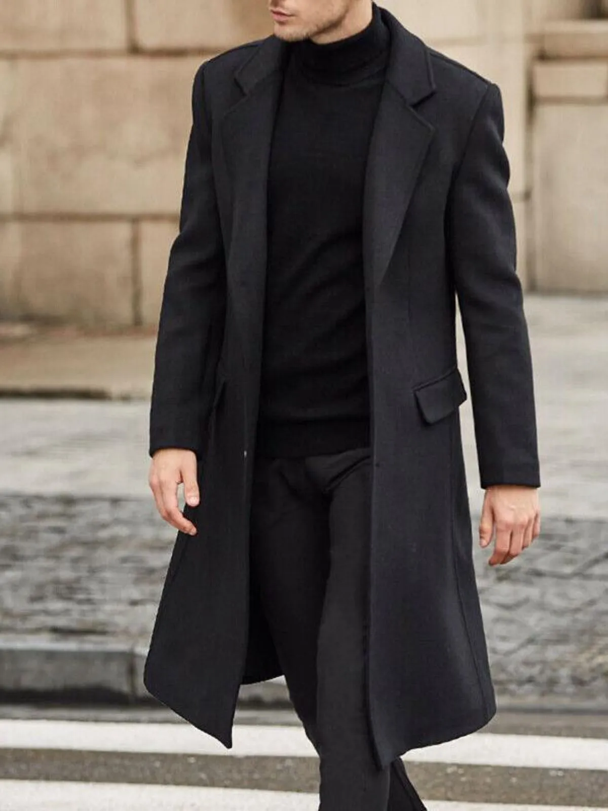 Men's Coat Save Big on Bulk Mens Trench Coat Classic Reversible Woolen Casual Autumn/Winter Overcoat, 1 of 2