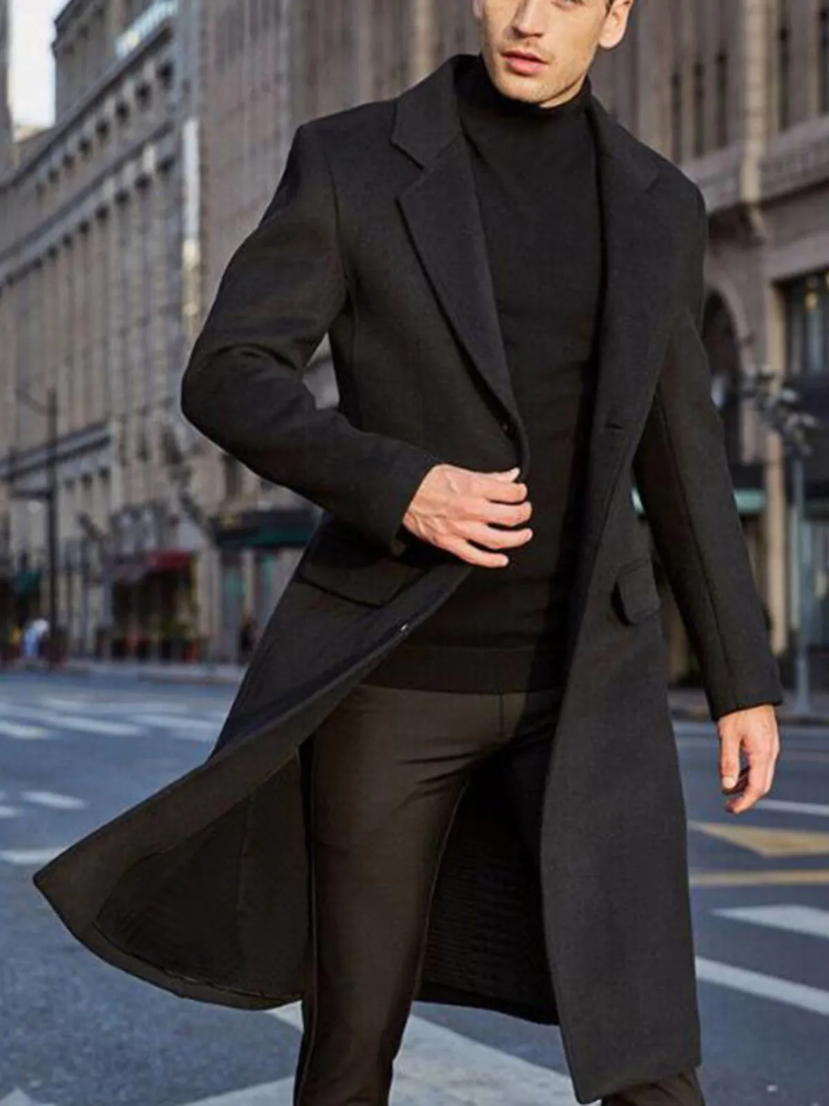 Men's Coat Save Big on Bulk Mens Trench Coat Classic Reversible Woolen Casual Autumn/Winter Overcoat, 2 of 2