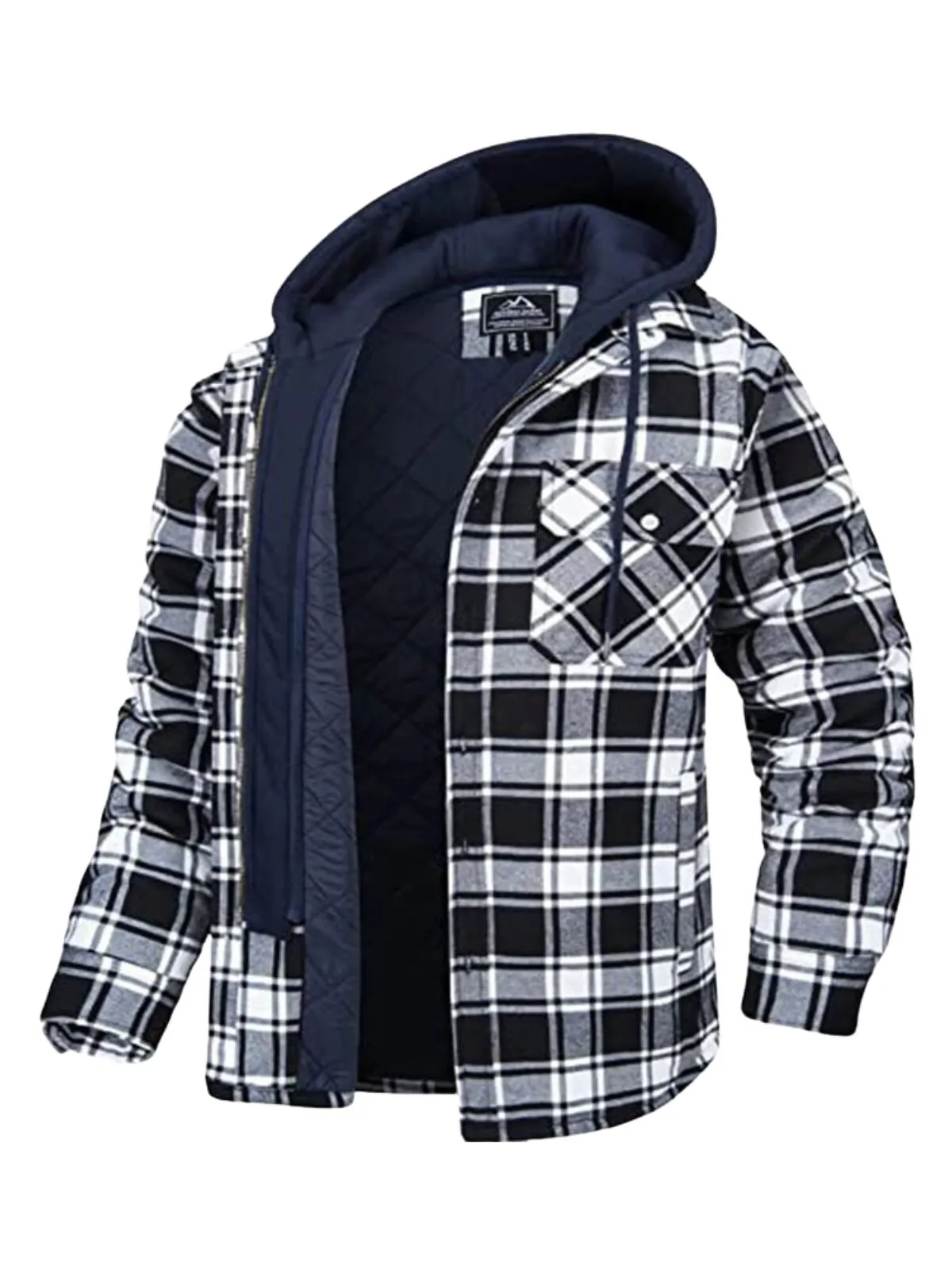 Men's Jacket Plaid Hooded Coat Winter Warm Button Zip-up Fashion Casual Thick Padded Long Sleeves Outerwear Clothing, 1 of 1