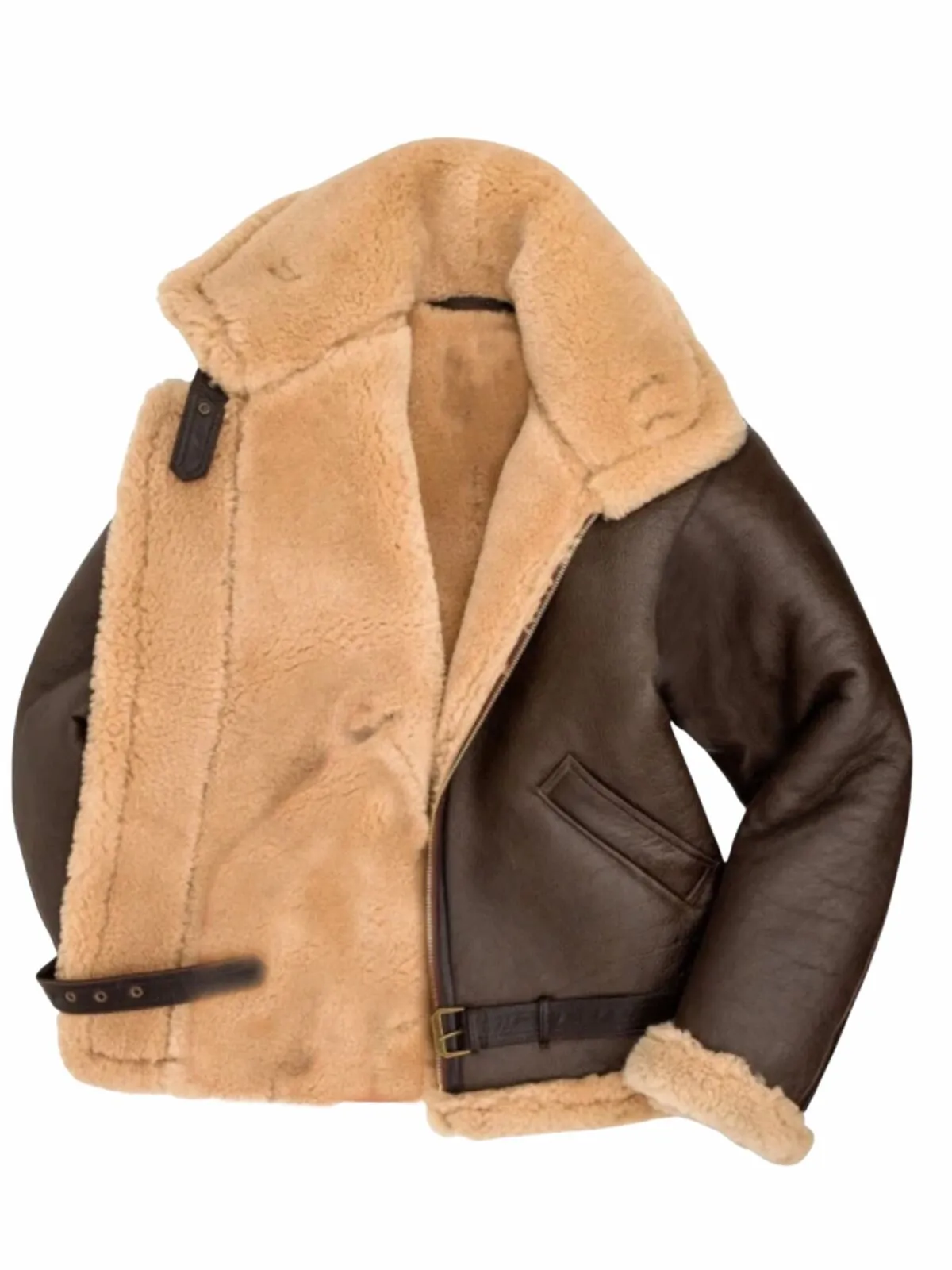 Men's Bomber Jacket Lambskin Lapel Pu Fur Leather Jacket Winter Leather Jacket, 4 of 4