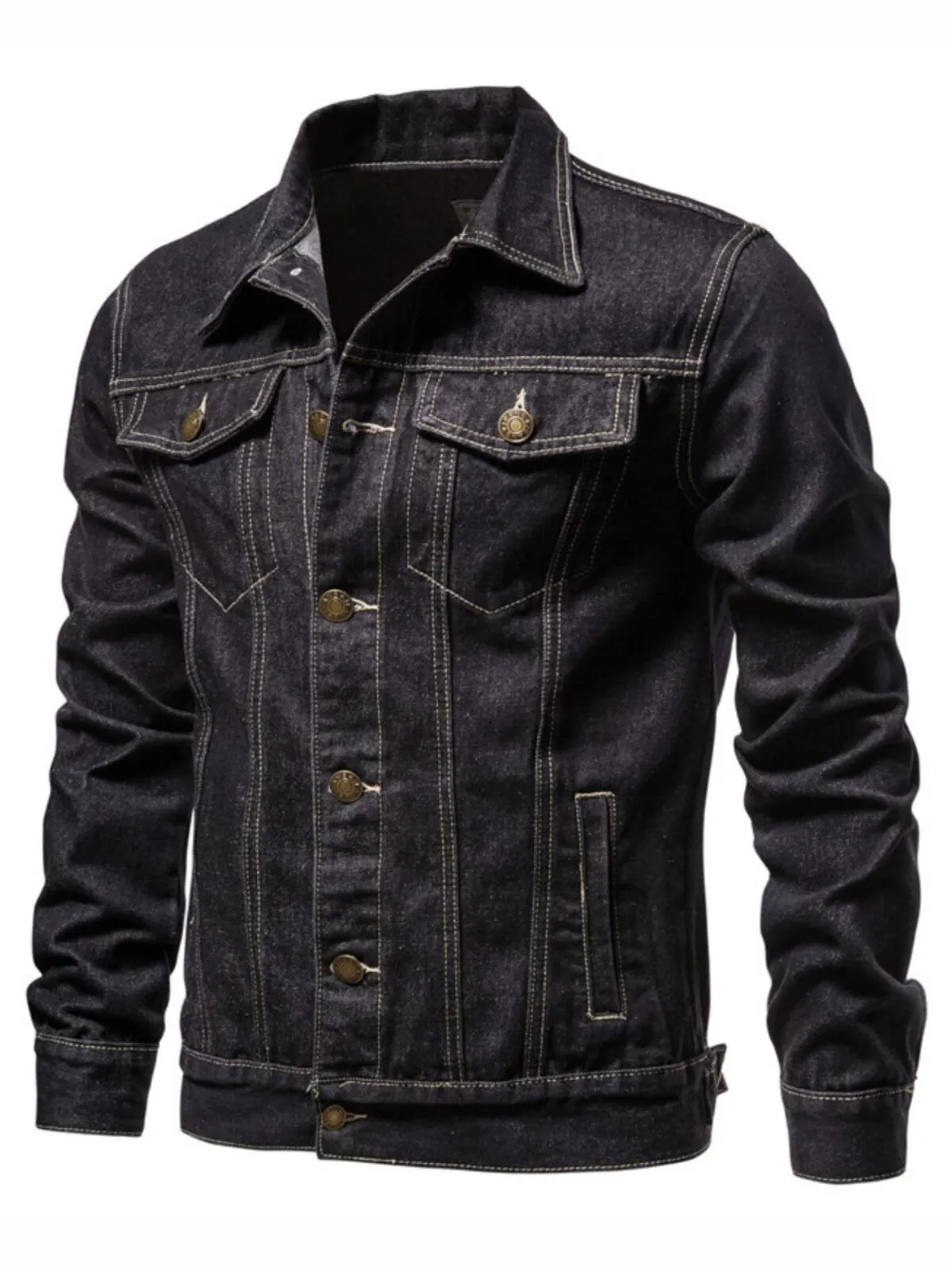 Men's Cotton Lapel Denim Jacket Solid Casual Street Jeans Jacket, 2 of 2