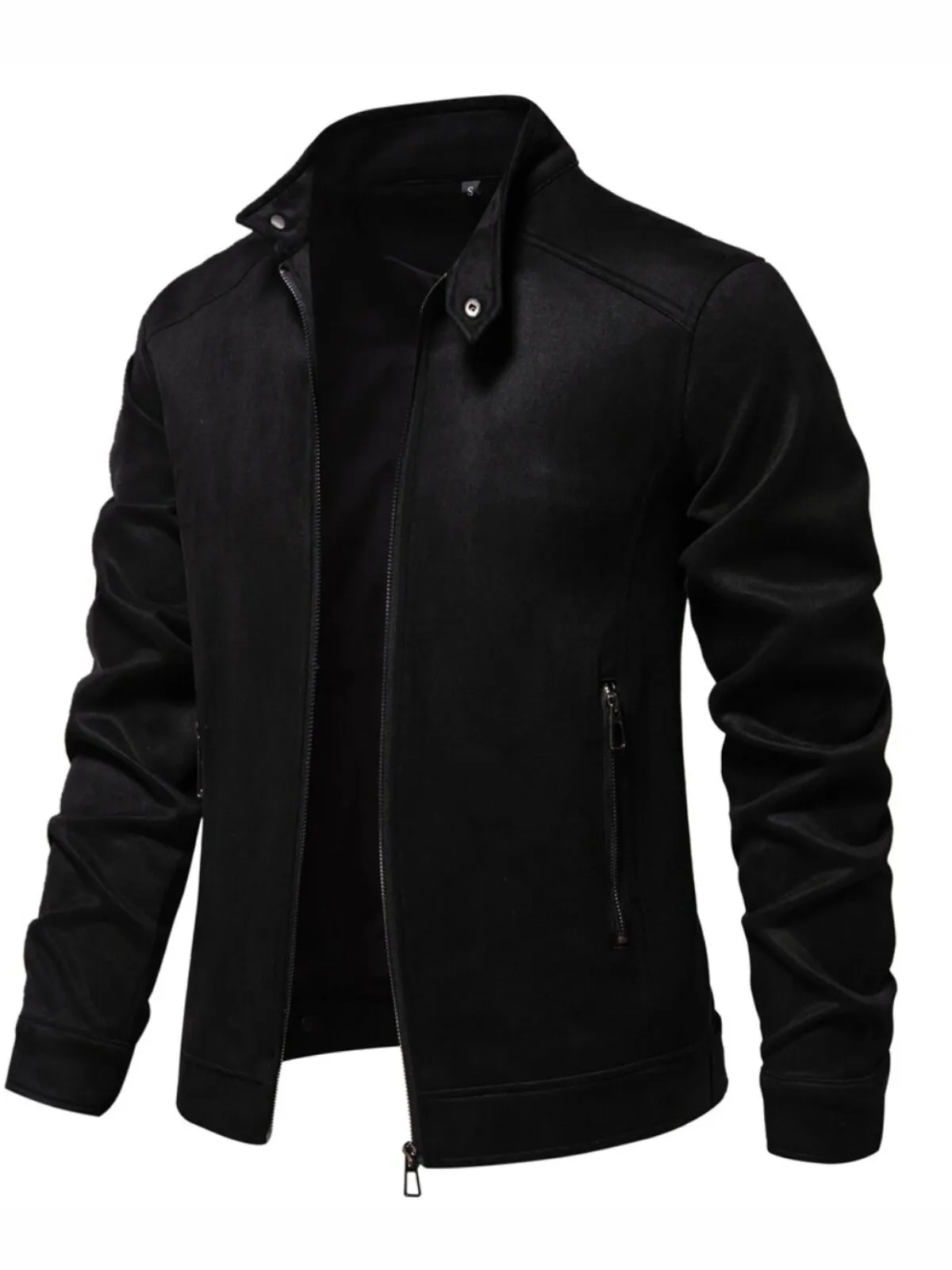 Men's Jacket Lapel Suede Casual Daily Windbreaker Fall Winter Solid Color Casual Collarless Regular Jacket, 1 of 3