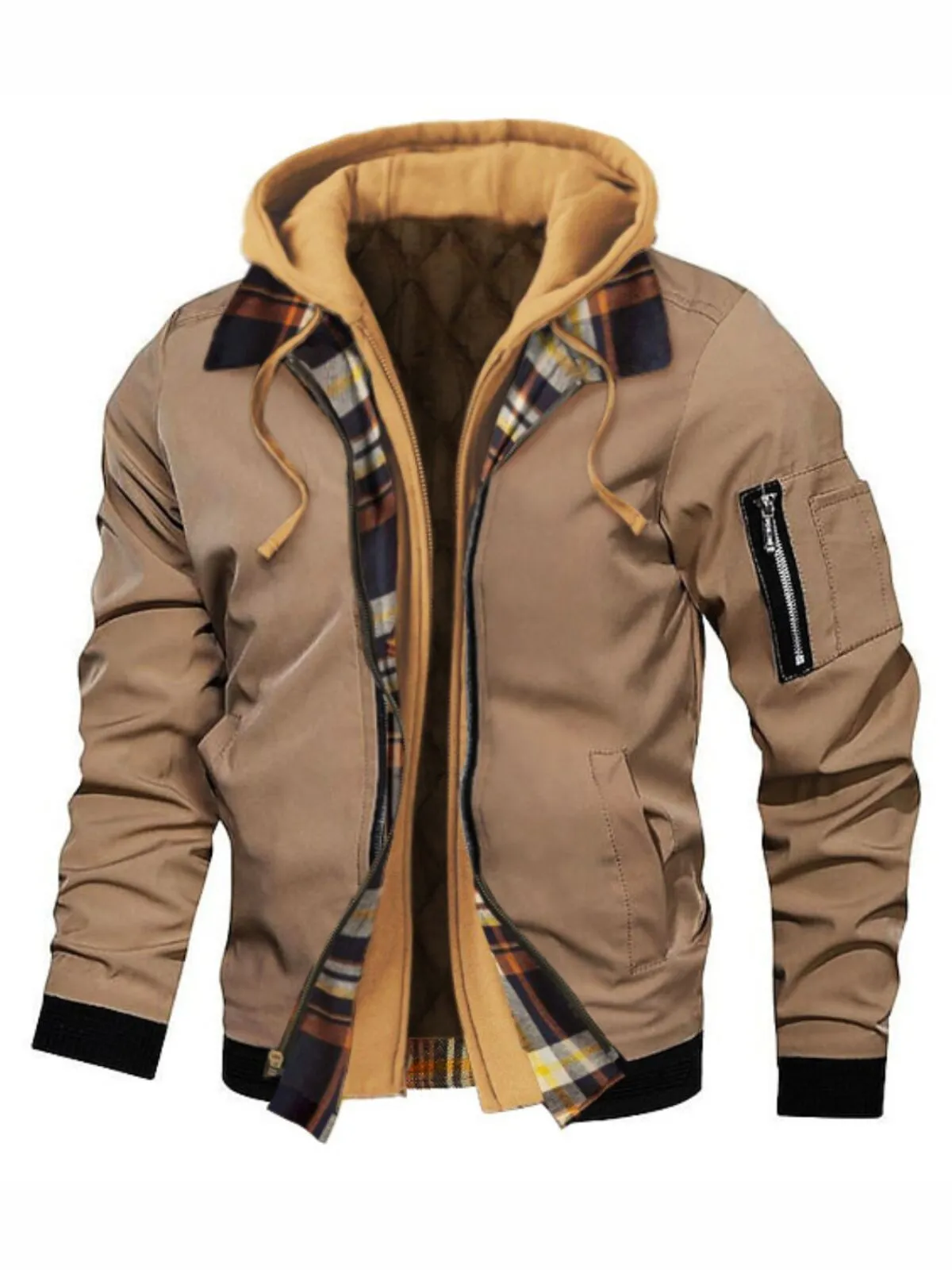 Men's Jacket Flannel Plaid Shirts Jacket Full-Zip Quilted Lined Long Sleeve Winter Hooded Coats Outerwear, 1 of 1