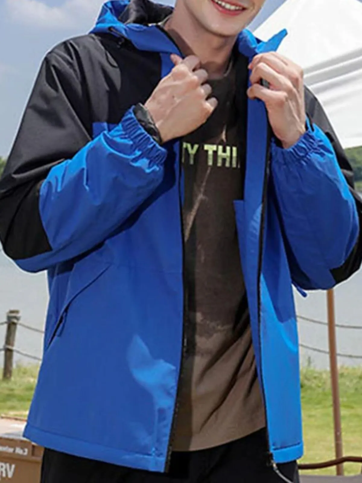 Men's Jacket Hiking Jacket Raincoat Outdoor Patchwork Waterproof Quick Dry Breathable Single Slider Camping / Hiking / Caving Jacket, 2 of 2