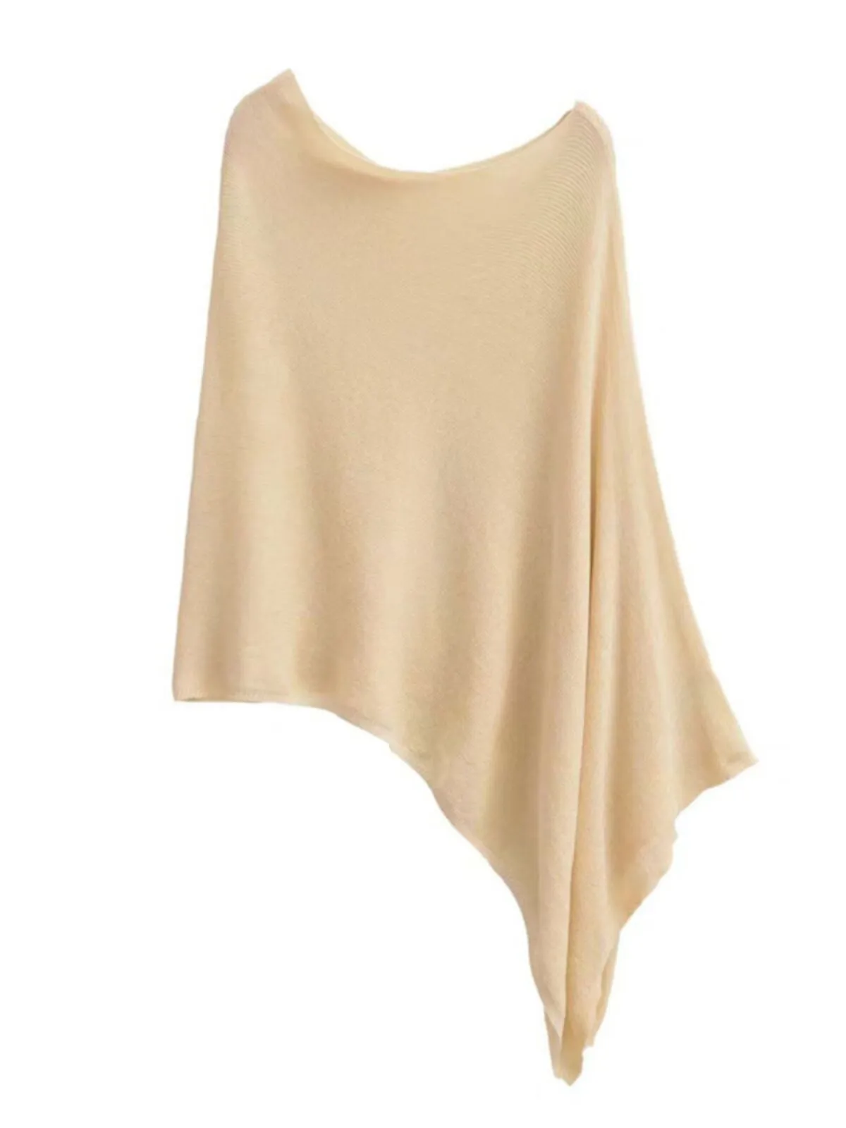 Solid Cape One Shoulder Knit Sheer Poncho Trendy Lightweight Asymmetric Top, 3 of 3